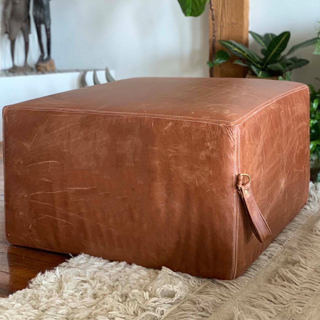 Ottoman | Square Custom Leather Suede Foot Stools or Pouf - H|F AtelierseatingShopify CollectiveHUNTEDFOX - Ottoman | Square Custom Leather Suede Foot Stools or Pouf