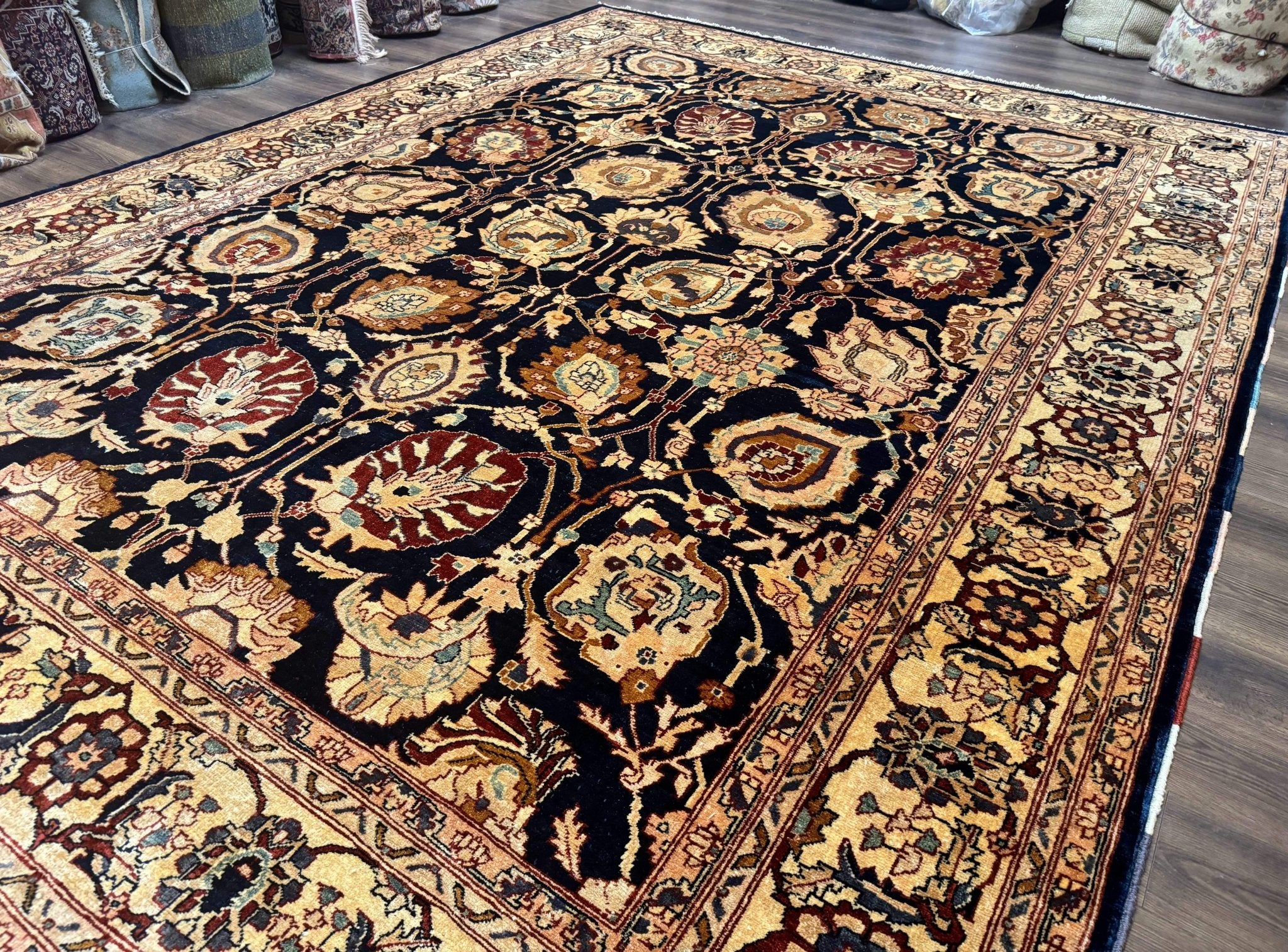 Pak Persian Bidjar Rug 10x13, Midnight Blue and Tan Pakistani Carpet - Jewel RugsShopify CollectiveHUNTEDFOX - Pak Persian Bidjar Rug 10x13, Midnight Blue and Tan Pakistani Carpet