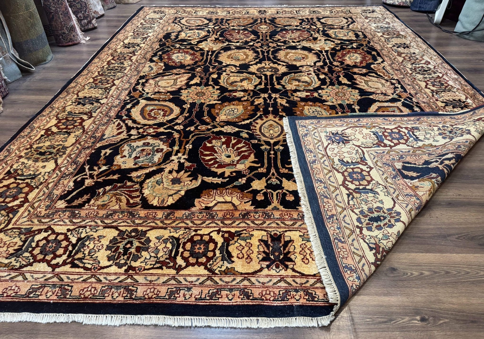 Pak Persian Bidjar Rug 10x13, Midnight Blue and Tan Pakistani Carpet - Jewel RugsShopify CollectiveHUNTEDFOX - Pak Persian Bidjar Rug 10x13, Midnight Blue and Tan Pakistani Carpet