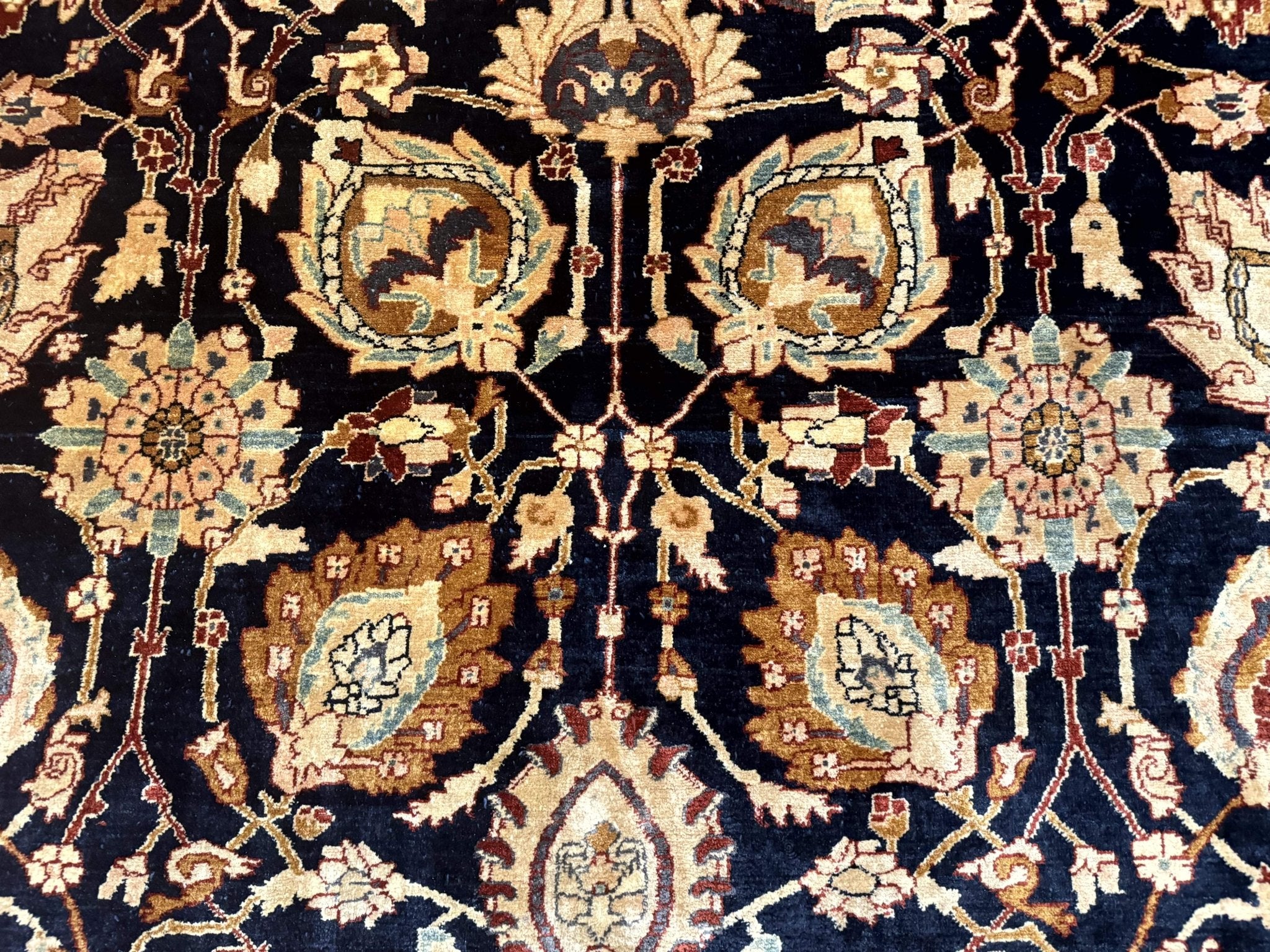 Pak Persian Bidjar Rug 10x13, Midnight Blue and Tan Pakistani Carpet - Jewel RugsShopify CollectiveHUNTEDFOX - Pak Persian Bidjar Rug 10x13, Midnight Blue and Tan Pakistani Carpet