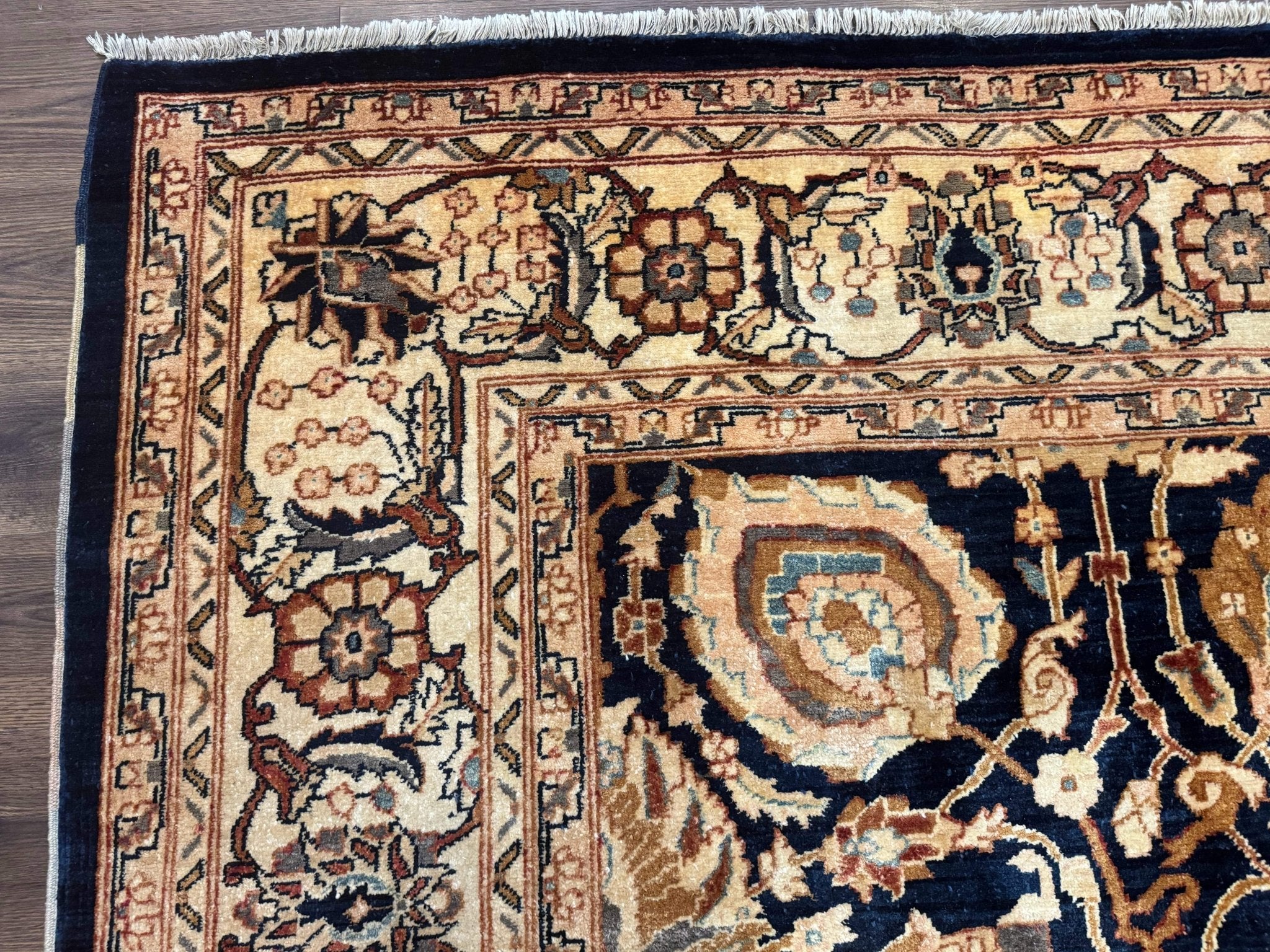 Pak Persian Bidjar Rug 10x13, Midnight Blue and Tan Pakistani Carpet - Jewel RugsShopify CollectiveHUNTEDFOX - Pak Persian Bidjar Rug 10x13, Midnight Blue and Tan Pakistani Carpet