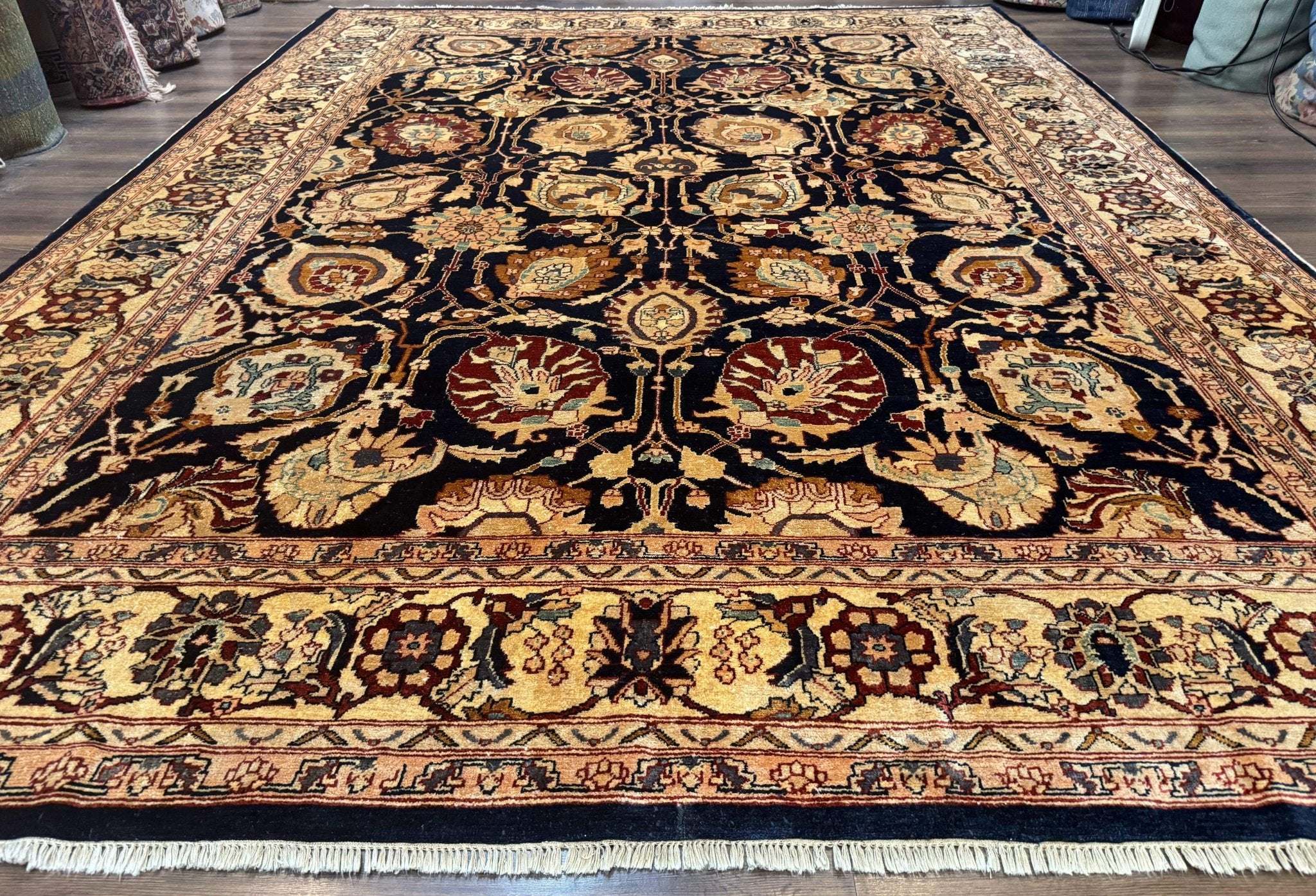 Pak Persian Bidjar Rug 10x13, Midnight Blue and Tan Pakistani Carpet - Jewel RugsShopify CollectiveHUNTEDFOX - Pak Persian Bidjar Rug 10x13, Midnight Blue and Tan Pakistani Carpet