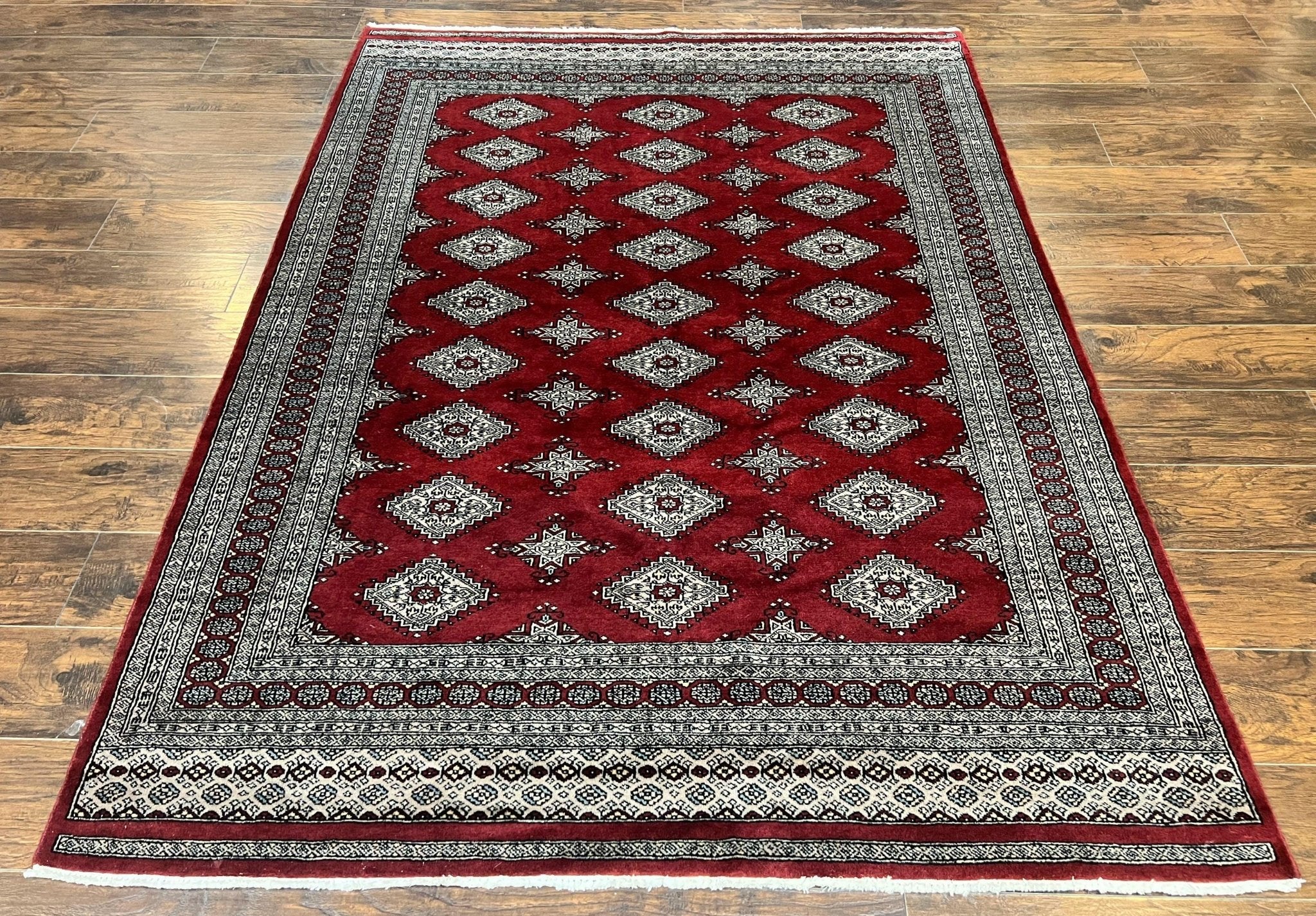 Pakistani Bokhara Rug 6x8, Fine Turkoman Carpet, Wool Handmade Vintage, Red, 6 x 8 Medium Sized Rug, Turkmen Rug - Jewel RugsShopify CollectiveHUNTEDFOX - Pakistani Bokhara Rug 6x8, Fine Turkoman Carpet, Wool Handmade Vintage, Red, 6 x 8 Medium Sized Rug, Turkmen Rug