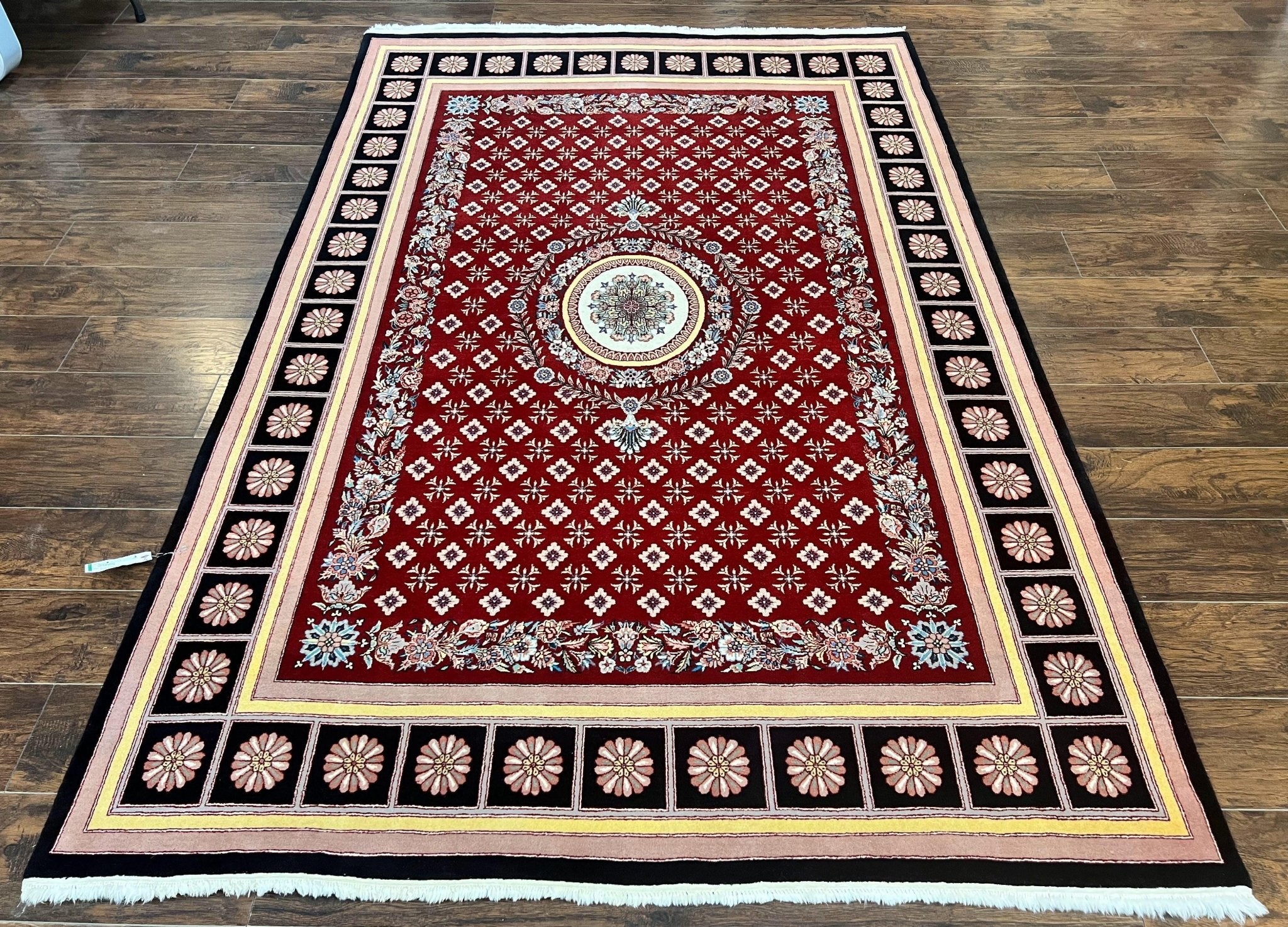 Pakistani Rug 6x9, European Aubusson Design, Wool Handmade Vintage Carpet, Dark Red, 6 x 9 Medium Sized Rug - Jewel RugsShopify CollectiveHUNTEDFOX - Pakistani Rug 6x9, European Aubusson Design, Wool Handmade Vintage Carpet, Dark Red, 6 x 9 Medium Sized Rug