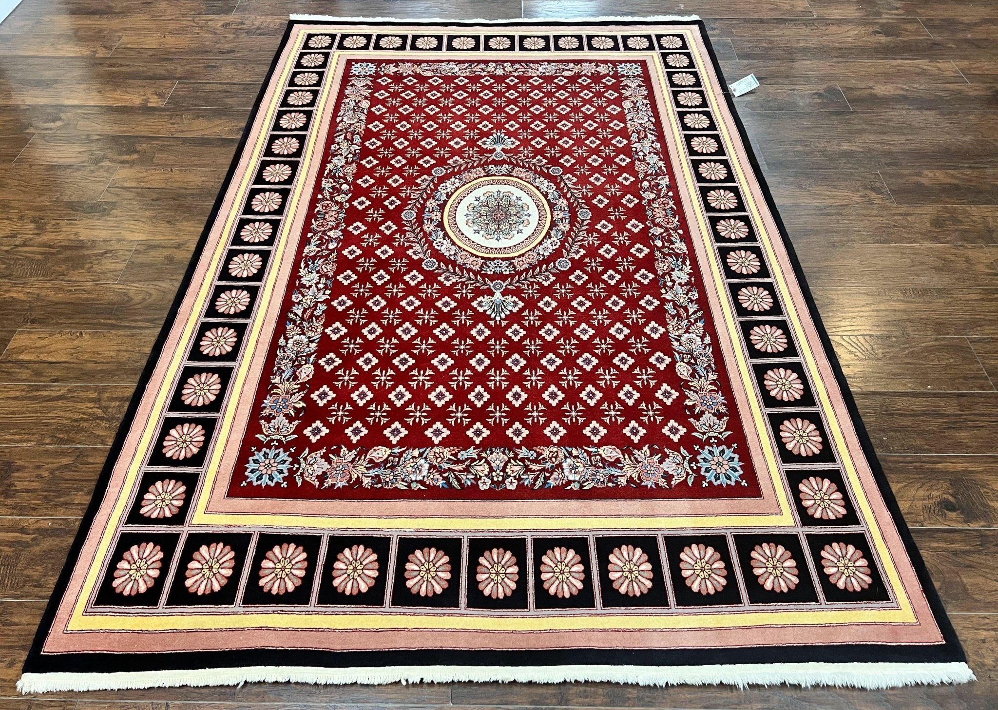 Pakistani Rug 6x9, European Aubusson Design, Wool Handmade Vintage Carpet, Dark Red, 6 x 9 Medium Sized Rug - Jewel RugsShopify CollectiveHUNTEDFOX - Pakistani Rug 6x9, European Aubusson Design, Wool Handmade Vintage Carpet, Dark Red, 6 x 9 Medium Sized Rug