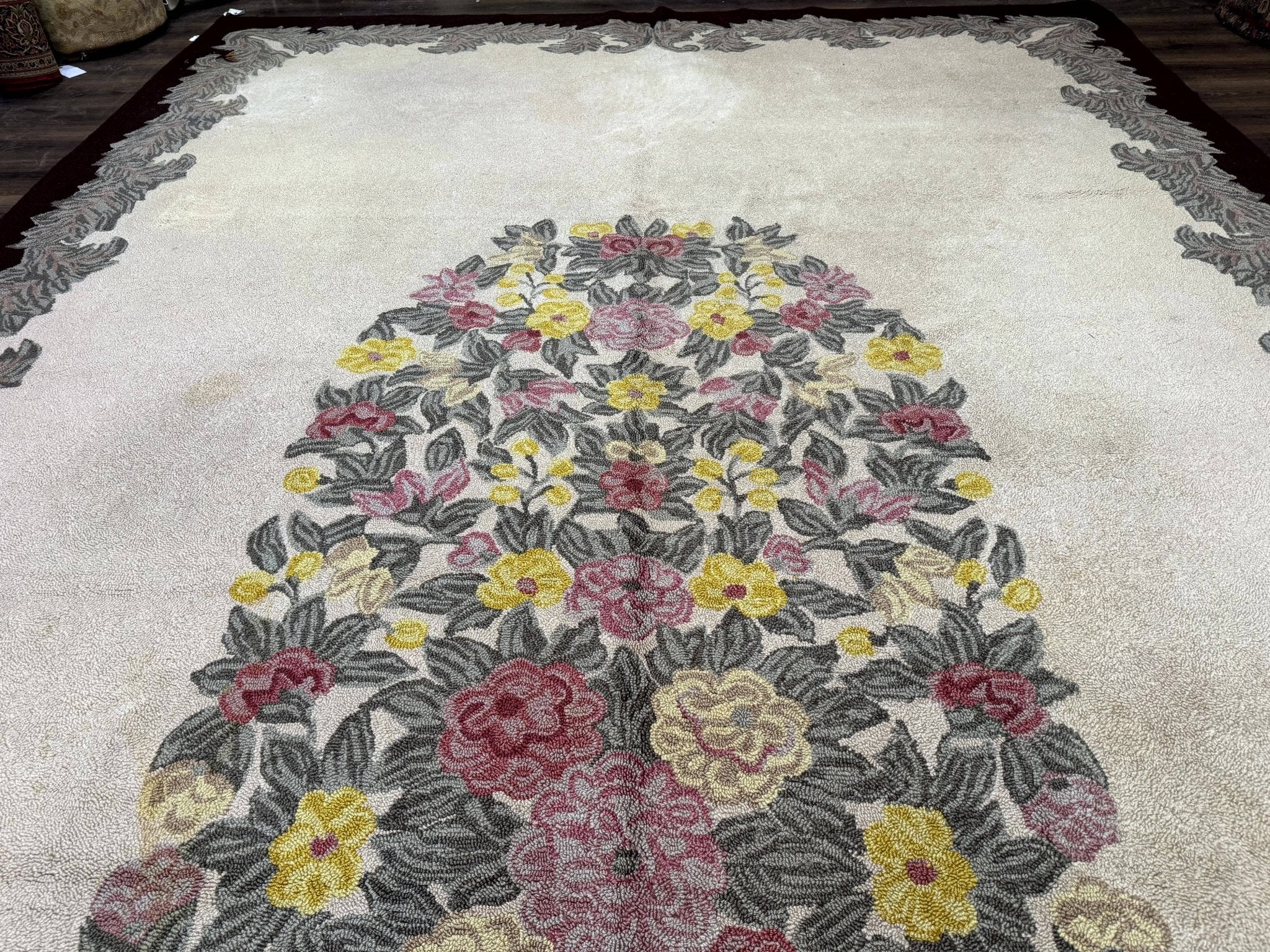 Palace Size American Hooked Rug 11x20 Aubusson Style Ivory - Jewel RugsShopify CollectiveHUNTEDFOX - Palace Size American Hooked Rug 11x20 Aubusson Style Ivory