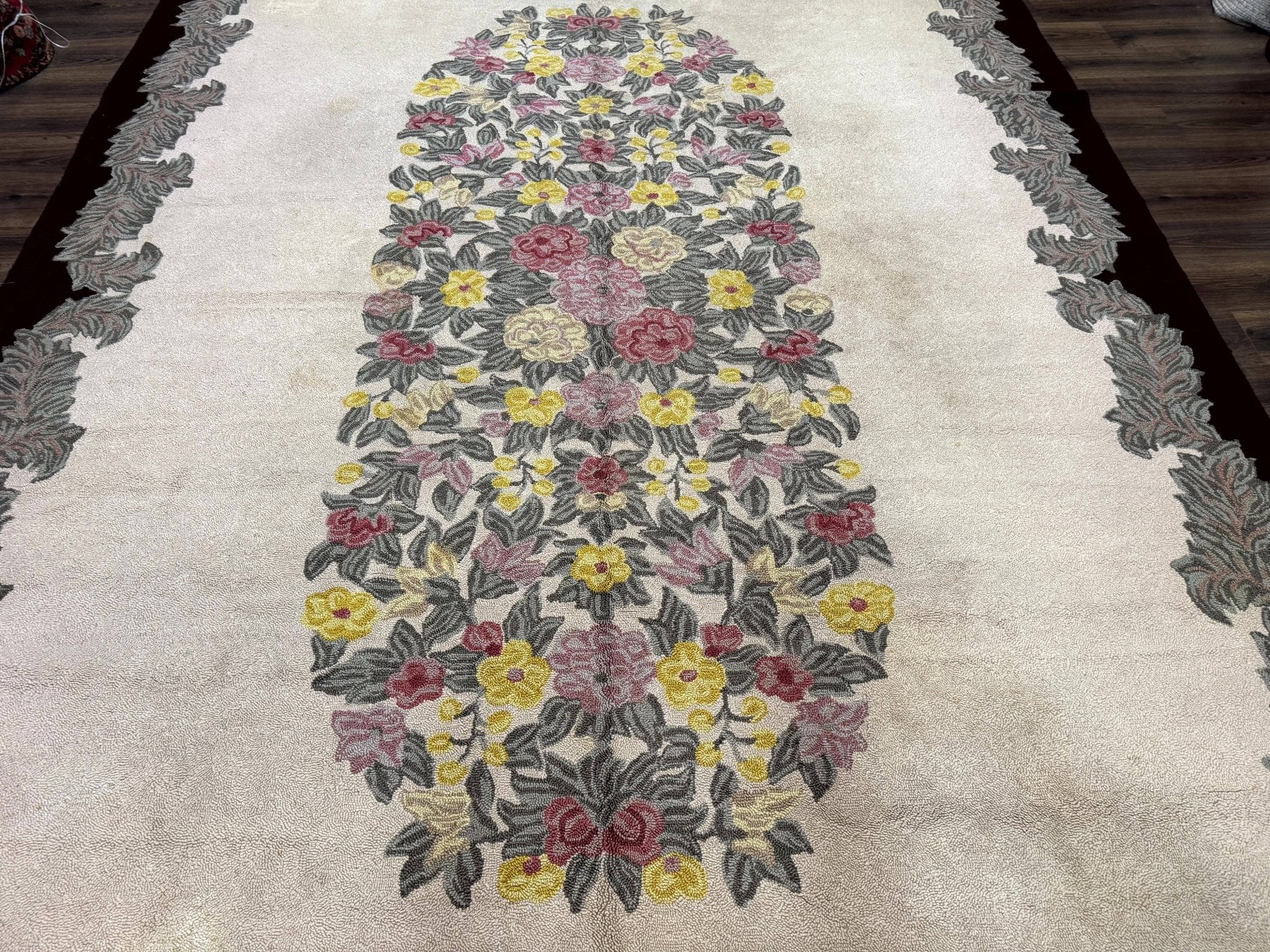 Palace Size American Hooked Rug 11x20 Aubusson Style Ivory - Jewel RugsShopify CollectiveHUNTEDFOX - Palace Size American Hooked Rug 11x20 Aubusson Style Ivory
