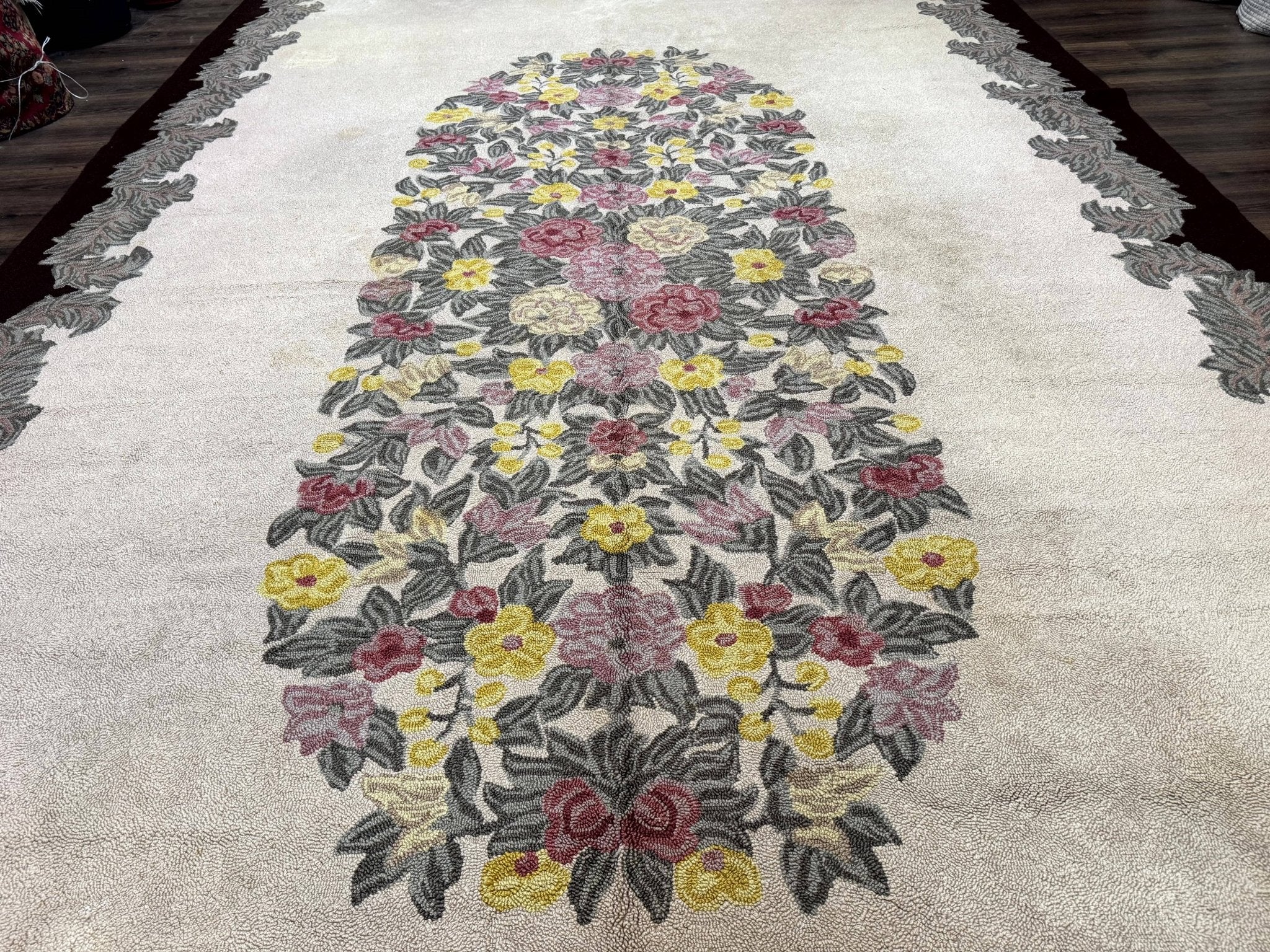 Palace Size American Hooked Rug 11x20 Aubusson Style Ivory - Jewel RugsShopify CollectiveHUNTEDFOX - Palace Size American Hooked Rug 11x20 Aubusson Style Ivory