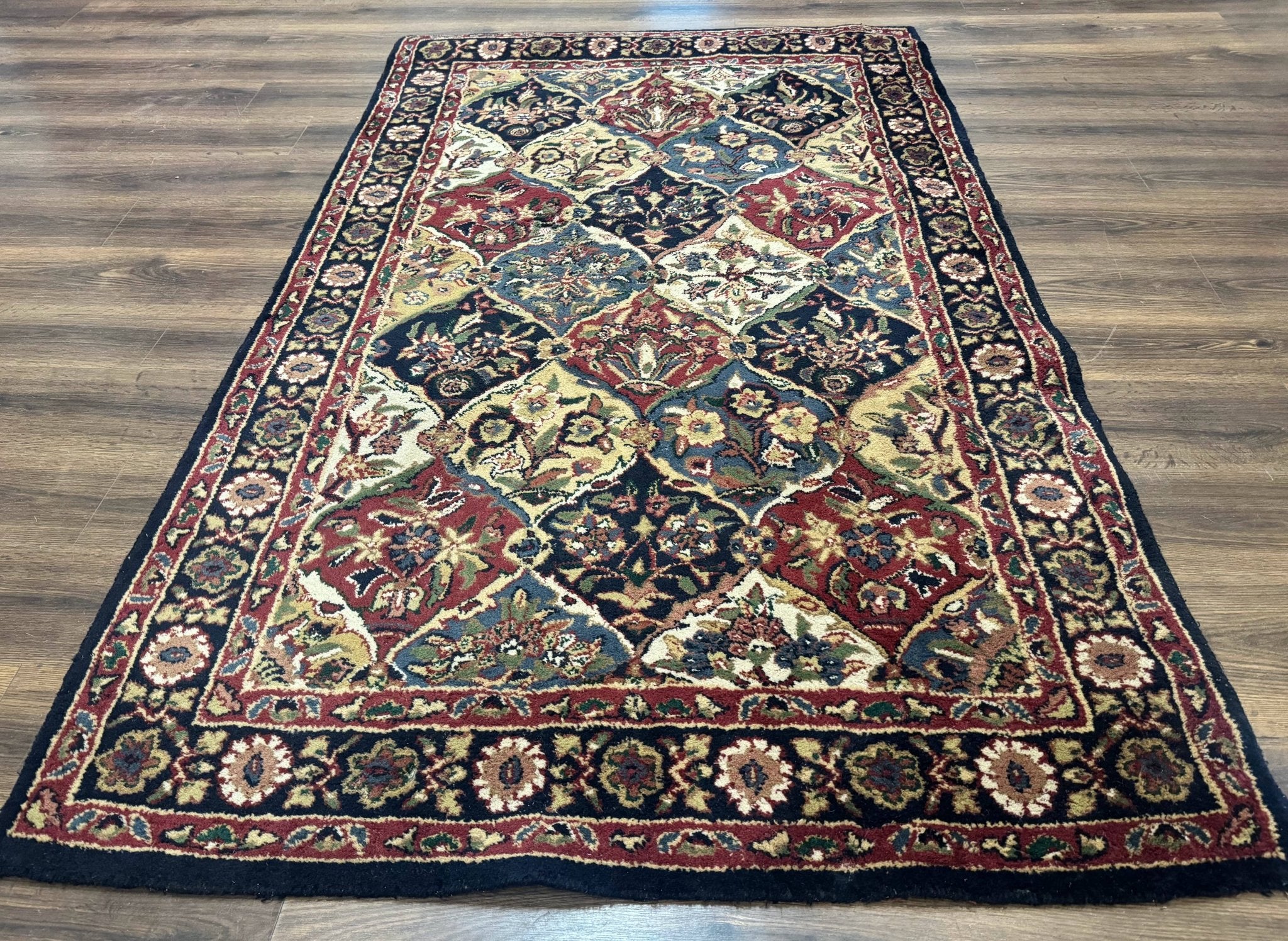 Panel Design Wool Rug 5x8 Multicolor Hand Tufted Vintage Carpet - Jewel RugsShopify CollectiveHUNTEDFOX - Panel Design Wool Rug 5x8 Multicolor Hand Tufted Vintage Carpet