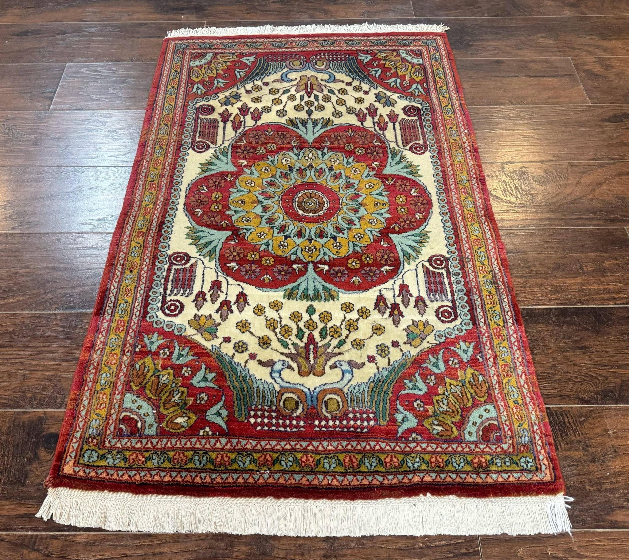 Persian Bijar Rug 2.6 x 4, Antique Carpet, Brick Red and Ivory - Jewel RugsShopify CollectiveHUNTEDFOX - Persian Bijar Rug 2.6 x 4, Antique Carpet, Brick Red and Ivory