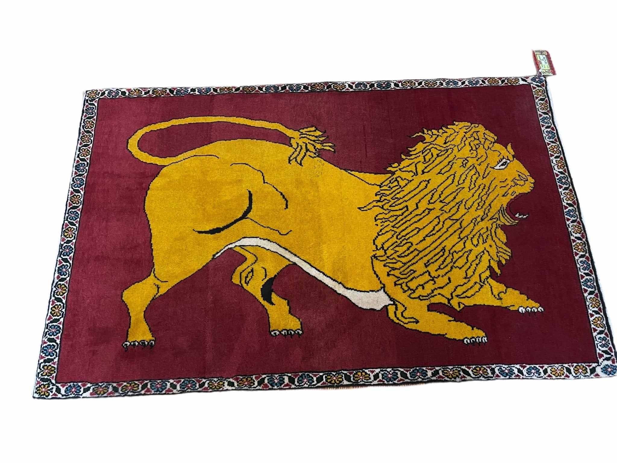 Persian Gabbeh Rug 3x4, Lion Pictorial, Red - Jewel RugsShopify CollectiveHUNTEDFOX - Persian Gabbeh Rug 3x4, Lion Pictorial, Red