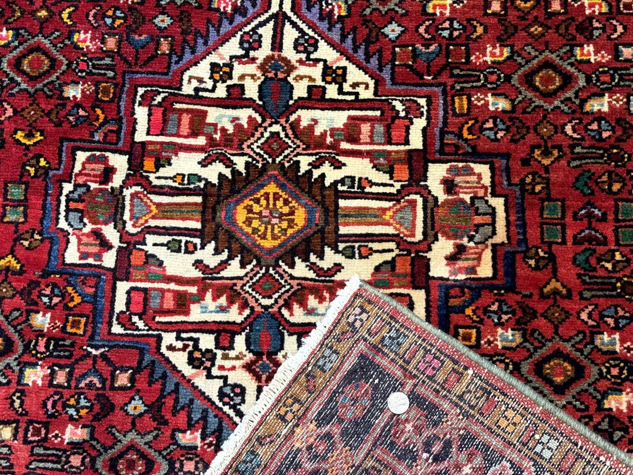 Persian Hamadan Rug 4x7, Tribal Village Malayer Carpet, Red and Ivory, Bohemian Antique - Jewel RugsShopify CollectiveHUNTEDFOX - Persian Hamadan Rug 4x7, Tribal Village Malayer Carpet, Red and Ivory, Bohemian Antique