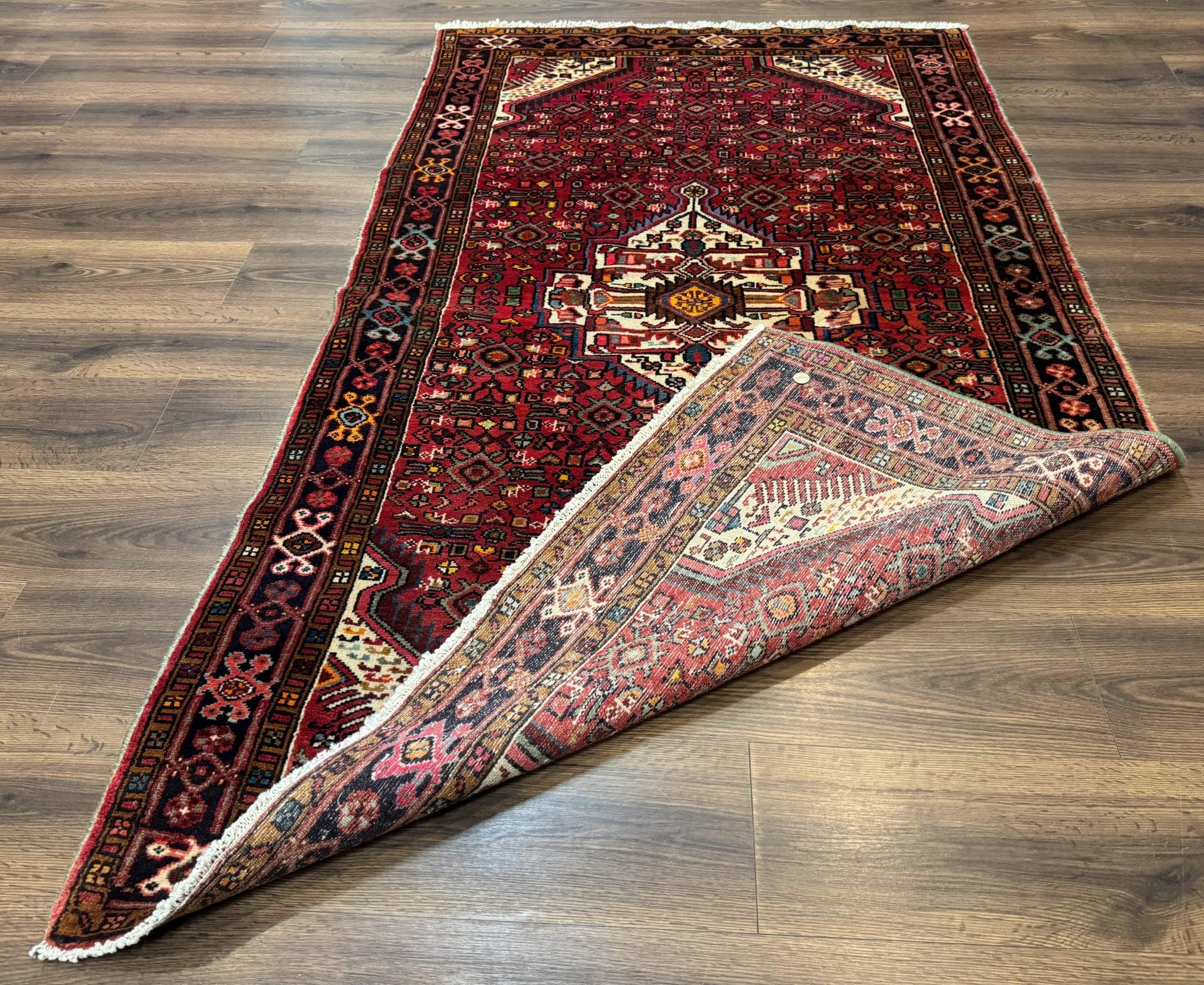 Persian Hamadan Rug 4x7, Tribal Village Malayer Carpet, Red and Ivory, Bohemian Antique - Jewel RugsShopify CollectiveHUNTEDFOX - Persian Hamadan Rug 4x7, Tribal Village Malayer Carpet, Red and Ivory, Bohemian Antique