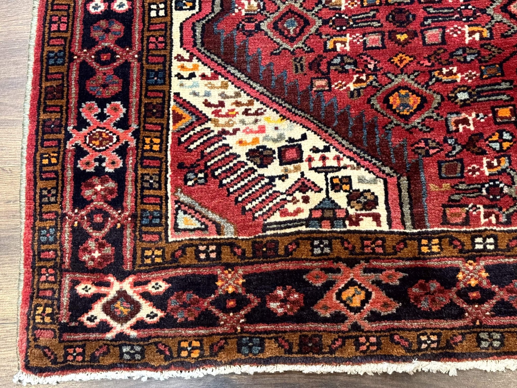 Persian Hamadan Rug 4x7, Tribal Village Malayer Carpet, Red and Ivory, Bohemian Antique - Jewel RugsShopify CollectiveHUNTEDFOX - Persian Hamadan Rug 4x7, Tribal Village Malayer Carpet, Red and Ivory, Bohemian Antique