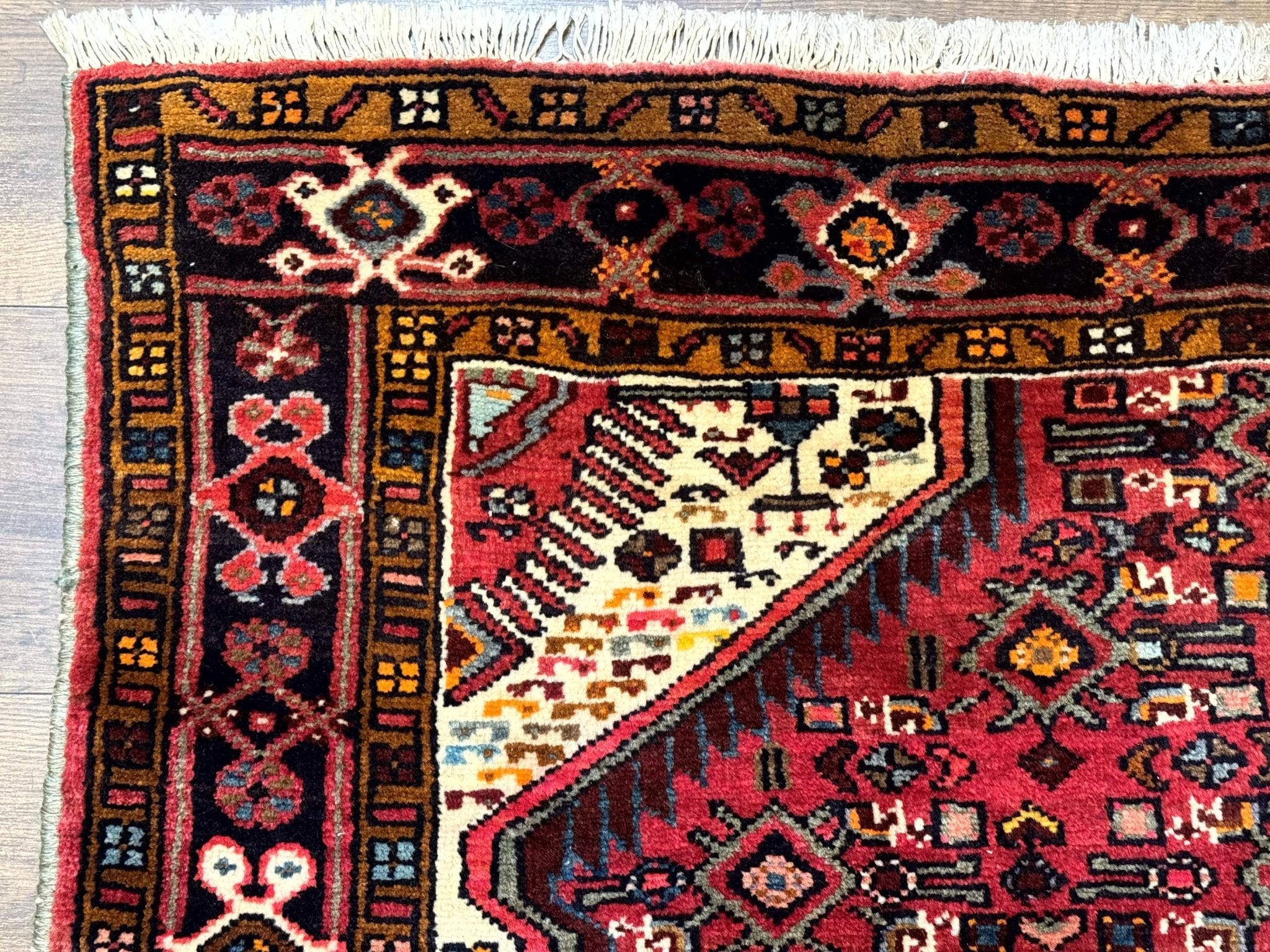 Persian Hamadan Rug 4x7, Tribal Village Malayer Carpet, Red and Ivory, Bohemian Antique - Jewel RugsShopify CollectiveHUNTEDFOX - Persian Hamadan Rug 4x7, Tribal Village Malayer Carpet, Red and Ivory, Bohemian Antique