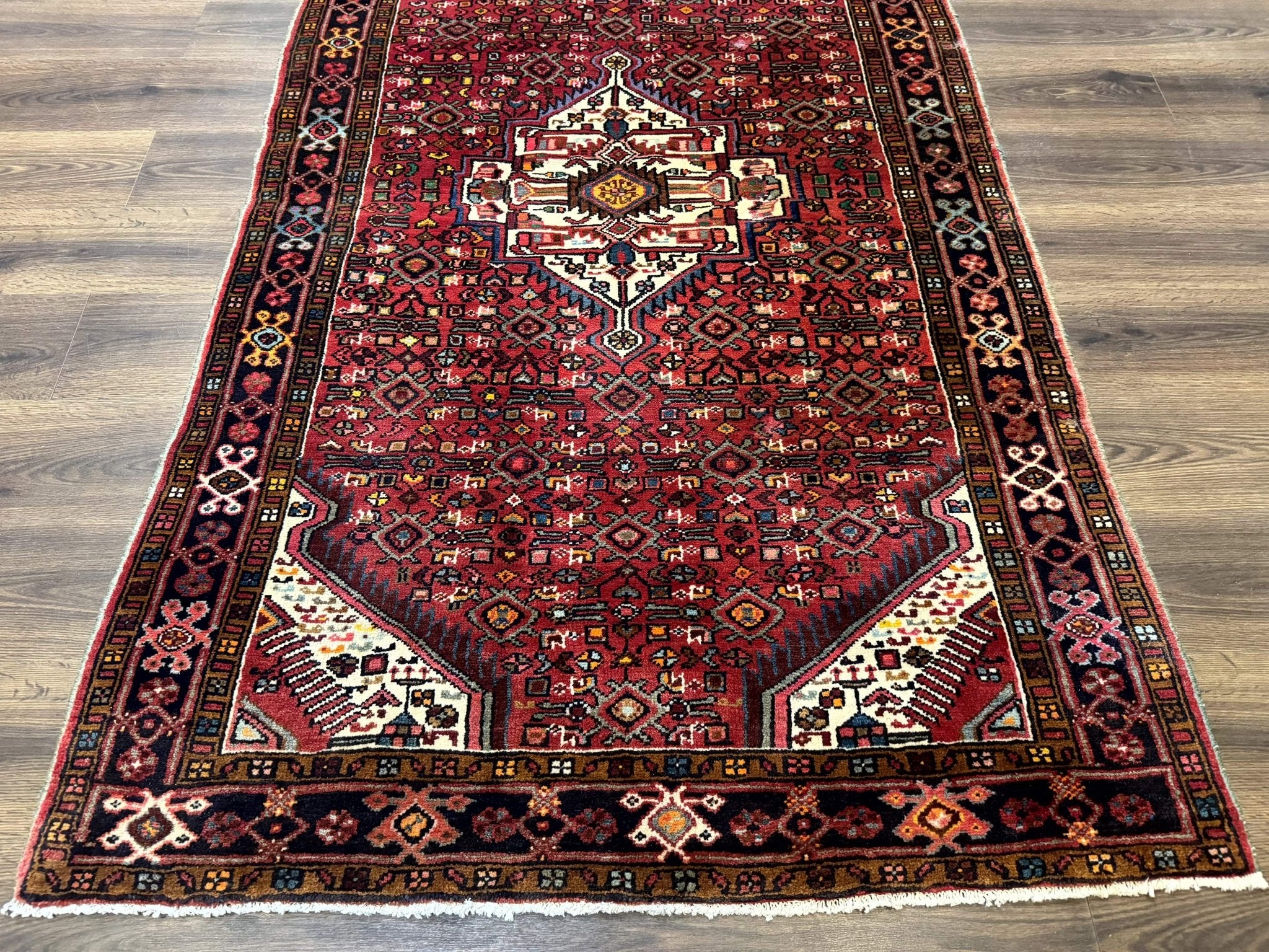 Persian Hamadan Rug 4x7, Tribal Village Malayer Carpet, Red and Ivory, Bohemian Antique - Jewel RugsShopify CollectiveHUNTEDFOX - Persian Hamadan Rug 4x7, Tribal Village Malayer Carpet, Red and Ivory, Bohemian Antique