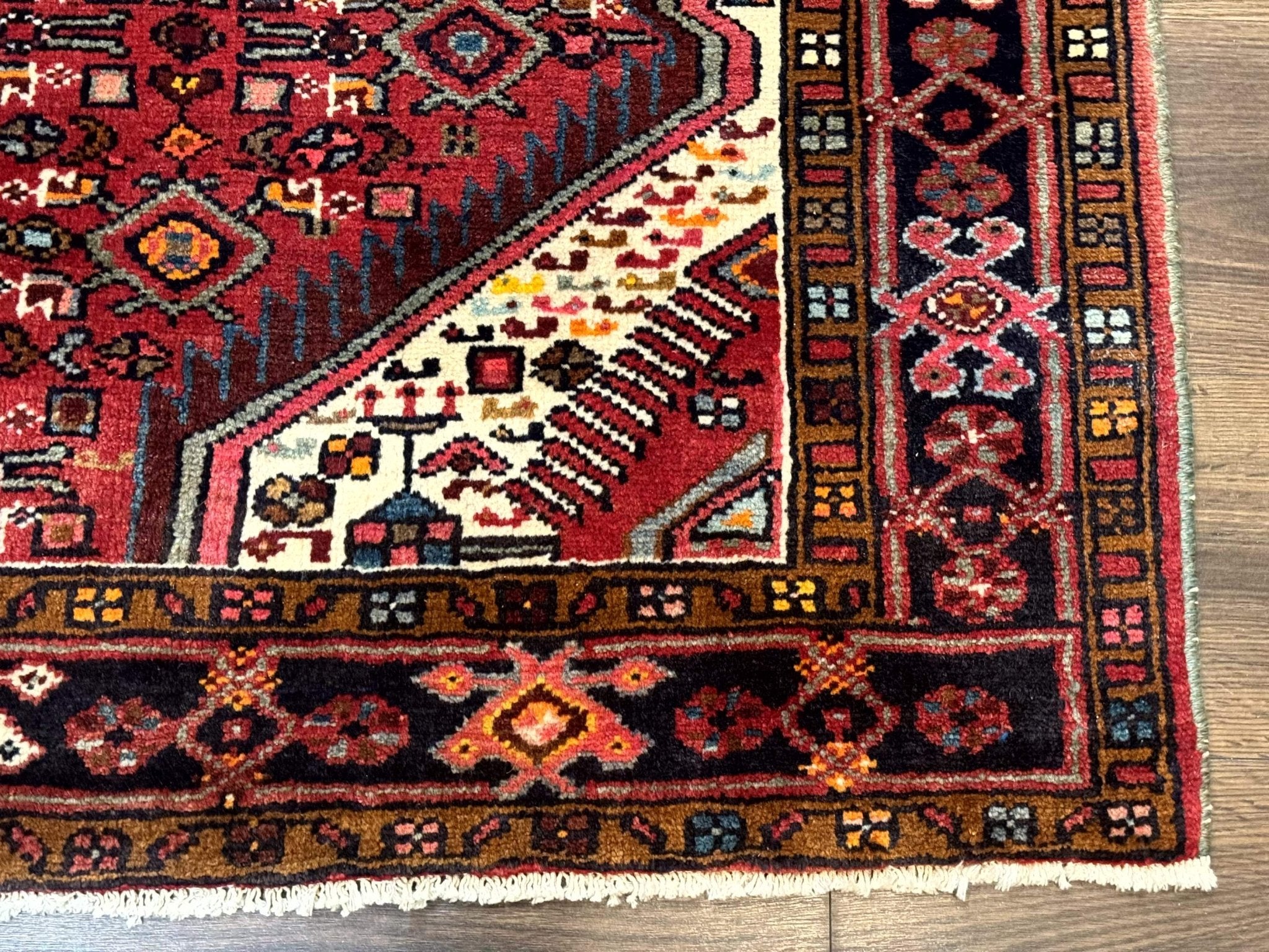 Persian Hamadan Rug 4x7, Tribal Village Malayer Carpet, Red and Ivory, Bohemian Antique - Jewel RugsShopify CollectiveHUNTEDFOX - Persian Hamadan Rug 4x7, Tribal Village Malayer Carpet, Red and Ivory, Bohemian Antique
