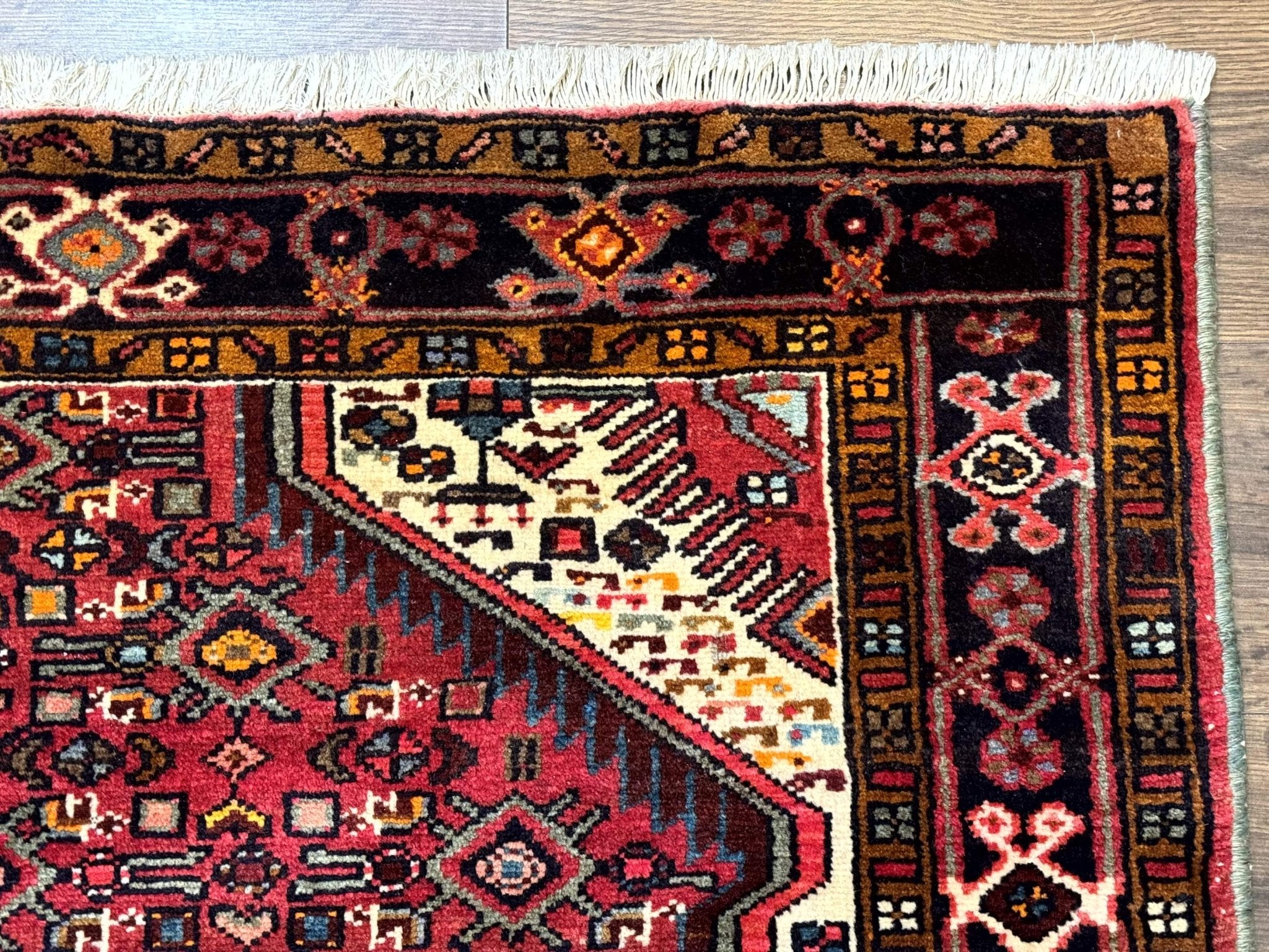 Persian Hamadan Rug 4x7, Tribal Village Malayer Carpet, Red and Ivory, Bohemian Antique - Jewel RugsShopify CollectiveHUNTEDFOX - Persian Hamadan Rug 4x7, Tribal Village Malayer Carpet, Red and Ivory, Bohemian Antique