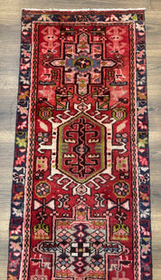 Persian Heriz Karajeh Runner Rug 2x9, Geometric Medallions, Red Navy Blue, 2 x 9 Rug for Hallway - Jewel RugsShopify CollectiveHUNTEDFOX - Persian Heriz Karajeh Runner Rug 2x9, Geometric Medallions, Red Navy Blue, 2 x 9 Rug for Hallway