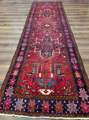 Persian Heriz Karajeh Runner Rug 3.7 x 12, Geometric Medallions, Red and Navy Blue - Jewel RugsShopify CollectiveHUNTEDFOX - Persian Heriz Karajeh Runner Rug 3.7 x 12, Geometric Medallions, Red and Navy Blue