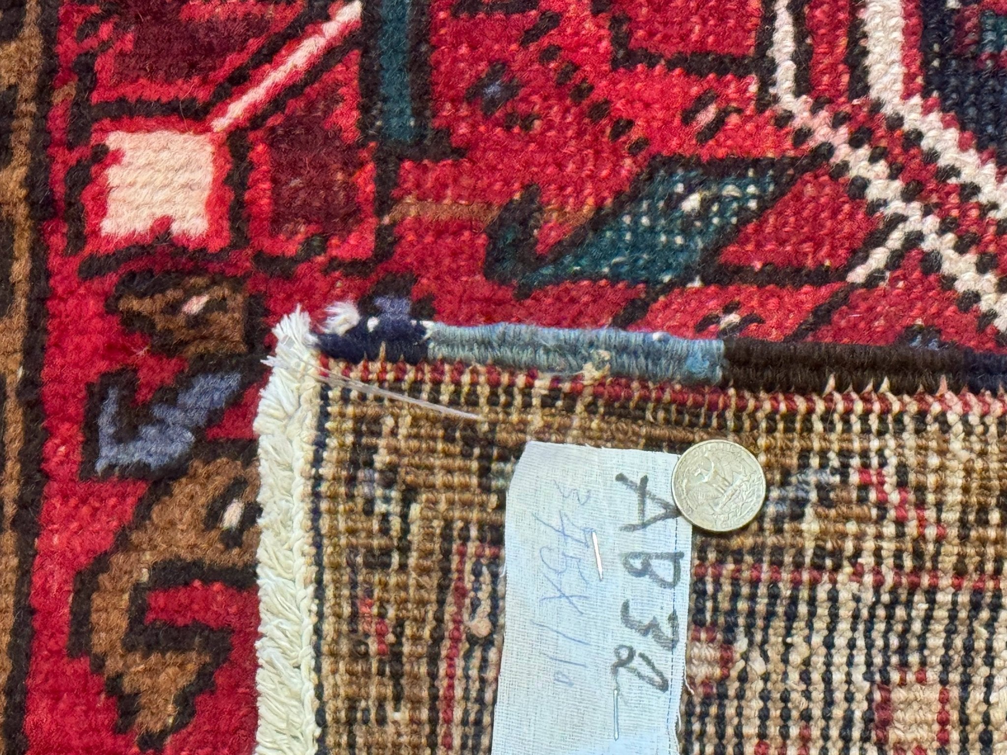 Persian Heriz Karajeh Runner Rug 3.7 x 12, Geometric Medallions, Red and Navy Blue - Jewel RugsShopify CollectiveHUNTEDFOX - Persian Heriz Karajeh Runner Rug 3.7 x 12, Geometric Medallions, Red and Navy Blue