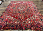 Persian Heriz Rug 7x10, Geometric Pattern, Red Ivory Navy Blue - Jewel RugsShopify CollectiveHUNTEDFOX - Persian Heriz Rug 7x10, Geometric Pattern, Red Ivory Navy Blue