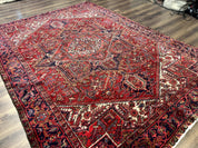 Persian Heriz Rug 7x10, Geometric Pattern, Red Ivory Navy Blue - Jewel RugsShopify CollectiveHUNTEDFOX - Persian Heriz Rug 7x10, Geometric Pattern, Red Ivory Navy Blue