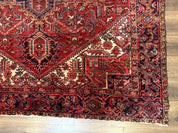 Persian Heriz Rug 7x10, Geometric Pattern, Red Ivory Navy Blue - Jewel RugsShopify CollectiveHUNTEDFOX - Persian Heriz Rug 7x10, Geometric Pattern, Red Ivory Navy Blue