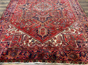 Persian Heriz Rug 7x10, Geometric Pattern, Red Ivory Navy Blue - Jewel RugsShopify CollectiveHUNTEDFOX - Persian Heriz Rug 7x10, Geometric Pattern, Red Ivory Navy Blue