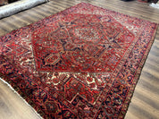 Persian Heriz Rug 7x10, Geometric Pattern, Red Ivory Navy Blue - Jewel RugsShopify CollectiveHUNTEDFOX - Persian Heriz Rug 7x10, Geometric Pattern, Red Ivory Navy Blue