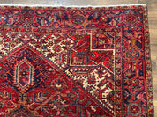 Persian Heriz Rug 7x10, Geometric Pattern, Red Ivory Navy Blue - Jewel RugsShopify CollectiveHUNTEDFOX - Persian Heriz Rug 7x10, Geometric Pattern, Red Ivory Navy Blue