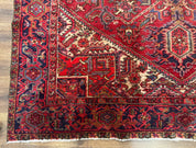 Persian Heriz Rug 7x10, Geometric Pattern, Red Ivory Navy Blue - Jewel RugsShopify CollectiveHUNTEDFOX - Persian Heriz Rug 7x10, Geometric Pattern, Red Ivory Navy Blue