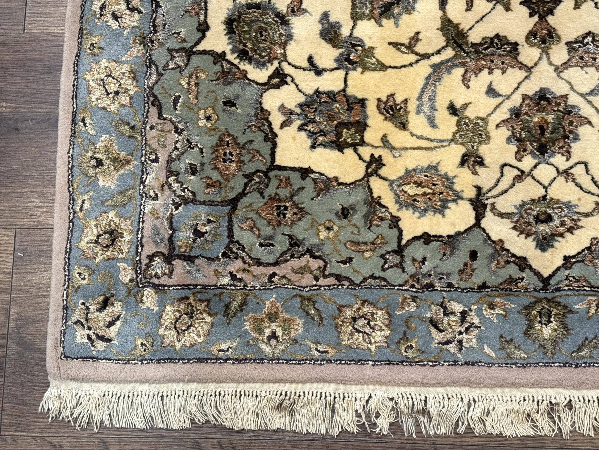 Persian Isfahan Rug 3x5, Fine 310 KPSI, Kork Wool Silk Foundation, Cream & Light Green - Jewel RugsShopify CollectiveHUNTEDFOX - Persian Isfahan Rug 3x5, Fine 310 KPSI, Kork Wool Silk Foundation, Cream & Light Green