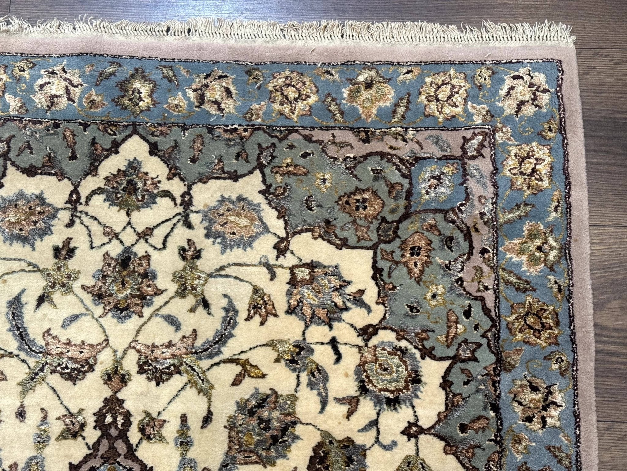 Persian Isfahan Rug 3x5, Fine 310 KPSI, Kork Wool Silk Foundation, Cream & Light Green - Jewel RugsShopify CollectiveHUNTEDFOX - Persian Isfahan Rug 3x5, Fine 310 KPSI, Kork Wool Silk Foundation, Cream & Light Green