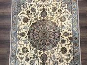 Persian Isfahan Rug 3x5, Fine 310 KPSI, Kork Wool Silk Foundation, Cream & Light Green - Jewel RugsShopify CollectiveHUNTEDFOX - Persian Isfahan Rug 3x5, Fine 310 KPSI, Kork Wool Silk Foundation, Cream & Light Green