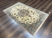 Persian Isfahan Rug 3x5, Fine 310 KPSI, Kork Wool Silk Foundation, Cream & Light Green - Jewel RugsShopify CollectiveHUNTEDFOX - Persian Isfahan Rug 3x5, Fine 310 KPSI, Kork Wool Silk Foundation, Cream & Light Green