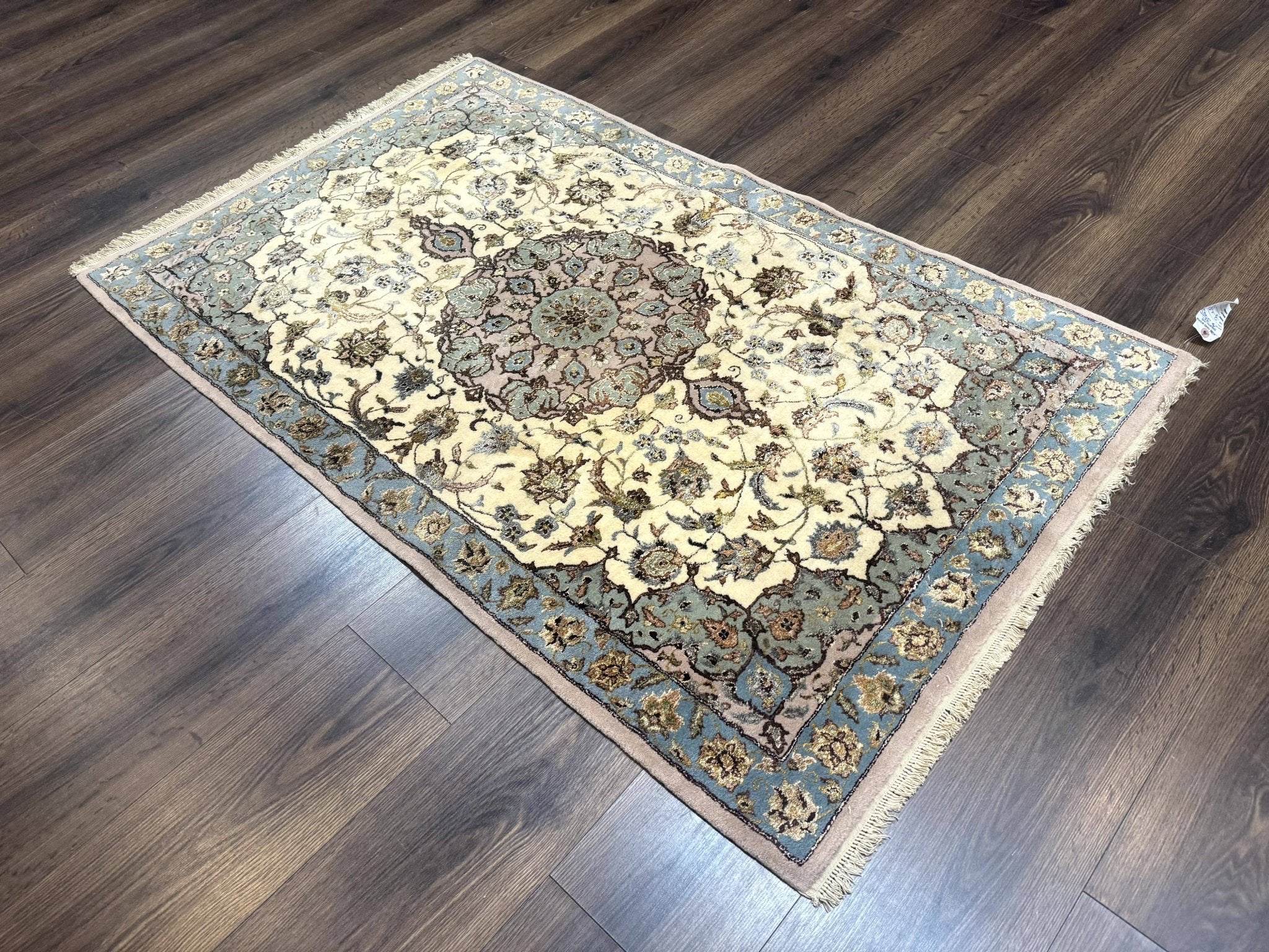 Persian Isfahan Rug 3x5, Fine 310 KPSI, Kork Wool Silk Foundation, Cream & Light Green - Jewel RugsShopify CollectiveHUNTEDFOX - Persian Isfahan Rug 3x5, Fine 310 KPSI, Kork Wool Silk Foundation, Cream & Light Green