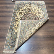 Persian Isfahan Rug 3x5, Fine 310 KPSI, Kork Wool Silk Foundation, Cream & Light Green - Jewel RugsShopify CollectiveHUNTEDFOX - Persian Isfahan Rug 3x5, Fine 310 KPSI, Kork Wool Silk Foundation, Cream & Light Green