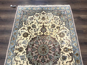 Persian Isfahan Rug 3x5, Fine 310 KPSI, Kork Wool Silk Foundation, Cream & Light Green - Jewel RugsShopify CollectiveHUNTEDFOX - Persian Isfahan Rug 3x5, Fine 310 KPSI, Kork Wool Silk Foundation, Cream & Light Green