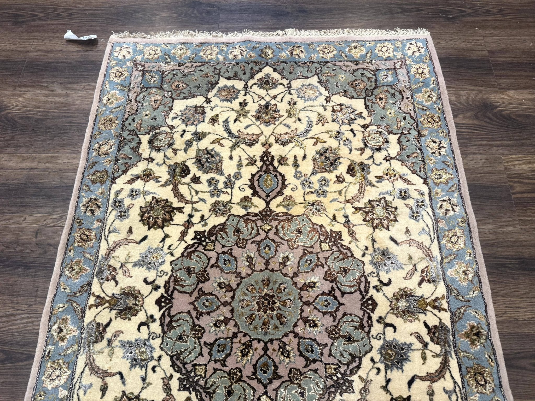 Persian Isfahan Rug 3x5, Fine 310 KPSI, Kork Wool Silk Foundation, Cream & Light Green - Jewel RugsShopify CollectiveHUNTEDFOX - Persian Isfahan Rug 3x5, Fine 310 KPSI, Kork Wool Silk Foundation, Cream & Light Green