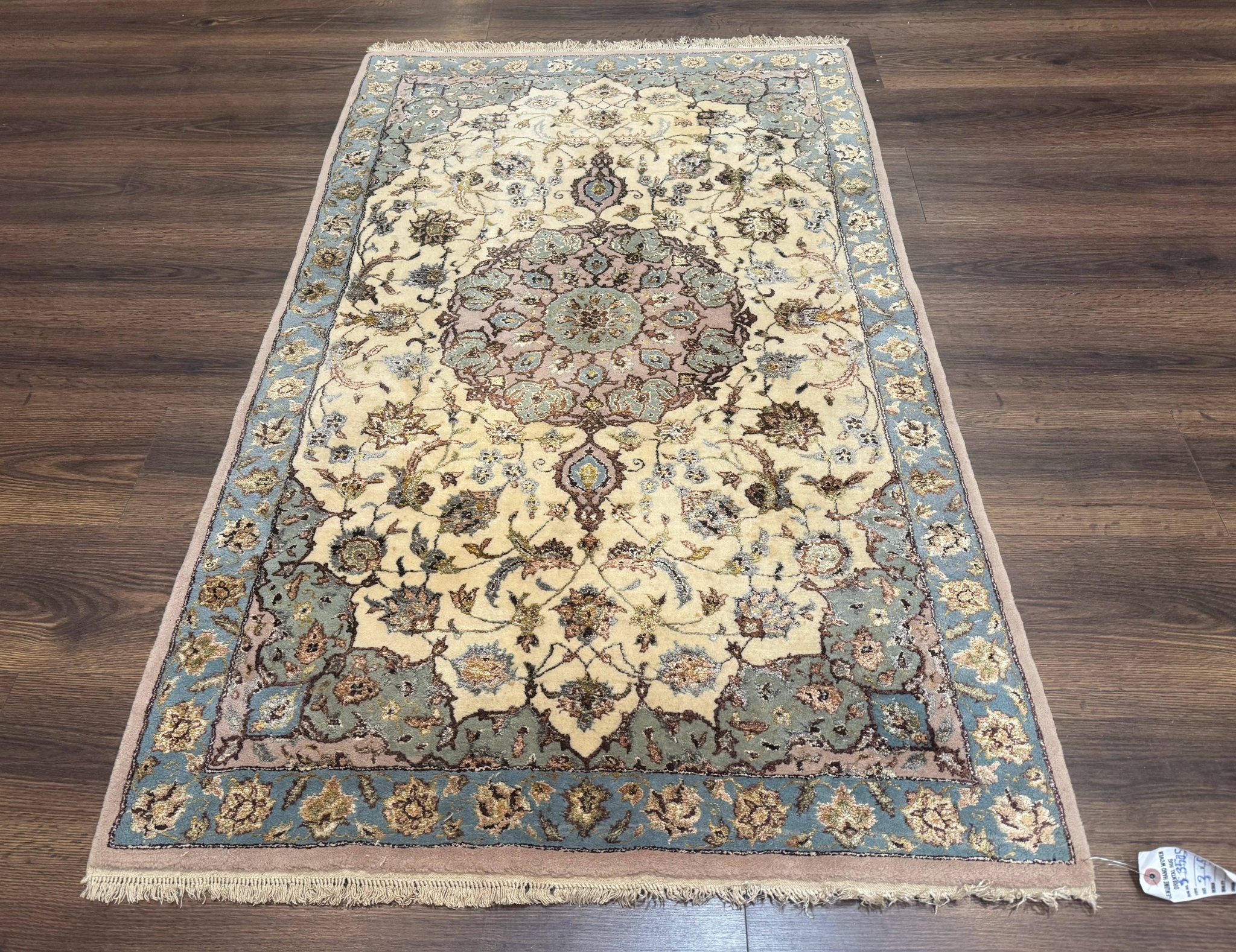 Persian Isfahan Rug 3x5, Fine 310 KPSI, Kork Wool Silk Foundation, Cream & Light Green - Jewel RugsShopify CollectiveHUNTEDFOX - Persian Isfahan Rug 3x5, Fine 310 KPSI, Kork Wool Silk Foundation, Cream & Light Green