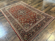 Persian Kashan Rug 4x7, Red and Navy Blue, Floral Antique Carpet - Jewel RugsShopify CollectiveHUNTEDFOX - Persian Kashan Rug 4x7, Red and Navy Blue, Floral Antique Carpet