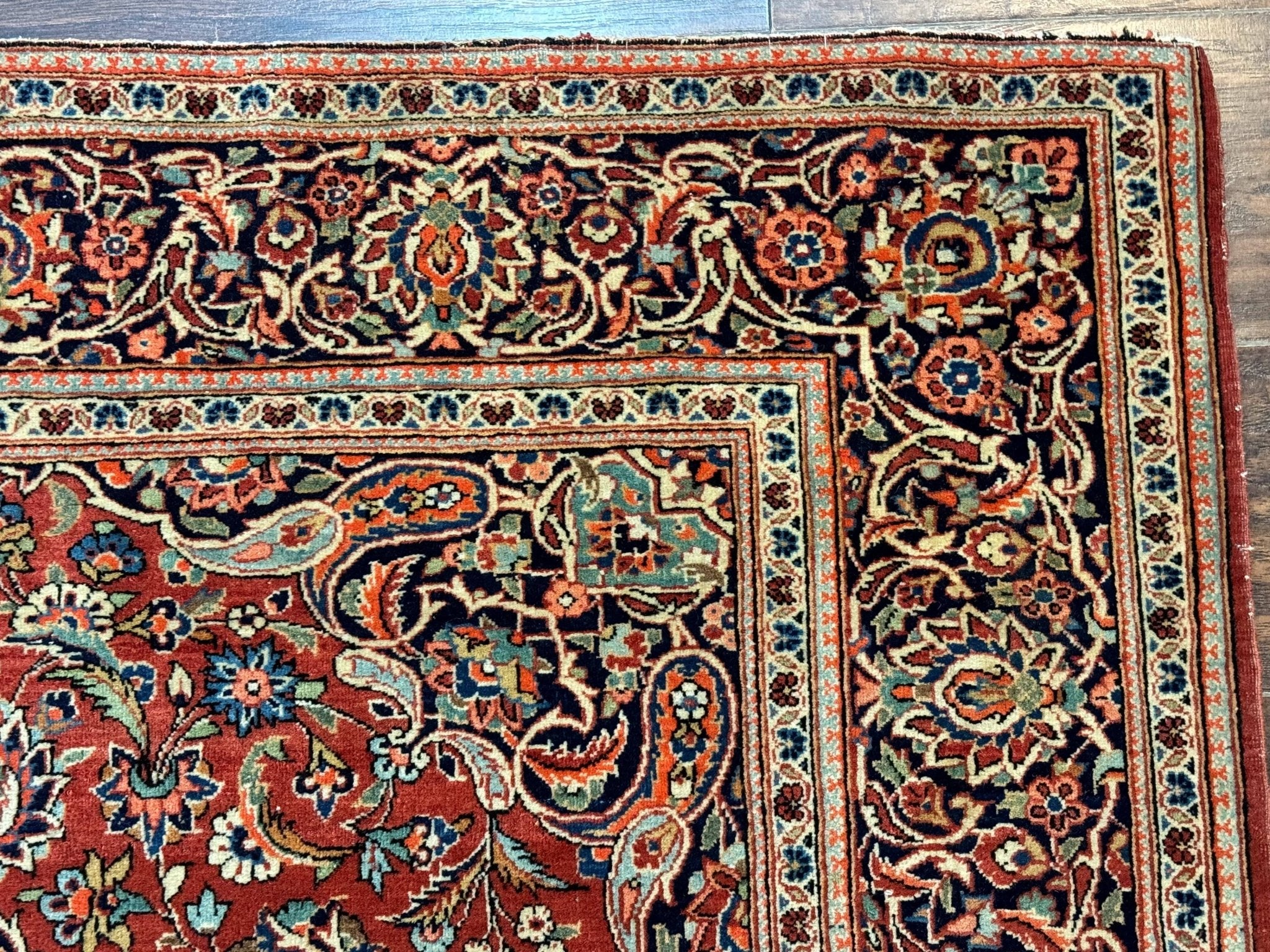Persian Kashan Rug 4x7, Red and Navy Blue, Floral Antique Carpet - Jewel RugsShopify CollectiveHUNTEDFOX - Persian Kashan Rug 4x7, Red and Navy Blue, Floral Antique Carpet
