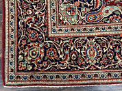 Persian Kashan Rug 4x7, Red and Navy Blue, Floral Antique Carpet - Jewel RugsShopify CollectiveHUNTEDFOX - Persian Kashan Rug 4x7, Red and Navy Blue, Floral Antique Carpet
