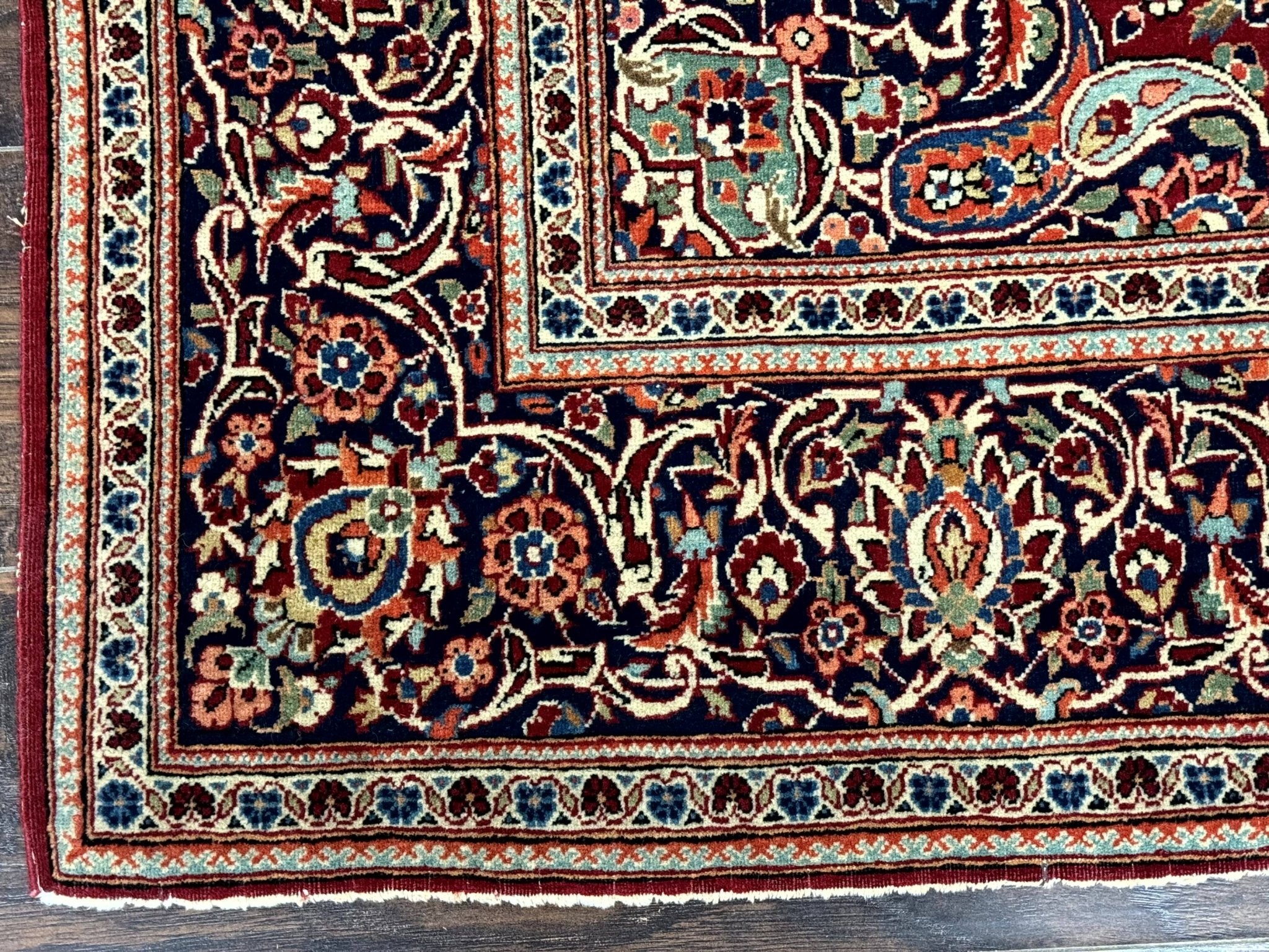 Persian Kashan Rug 4x7, Red and Navy Blue, Floral Antique Carpet - Jewel RugsShopify CollectiveHUNTEDFOX - Persian Kashan Rug 4x7, Red and Navy Blue, Floral Antique Carpet