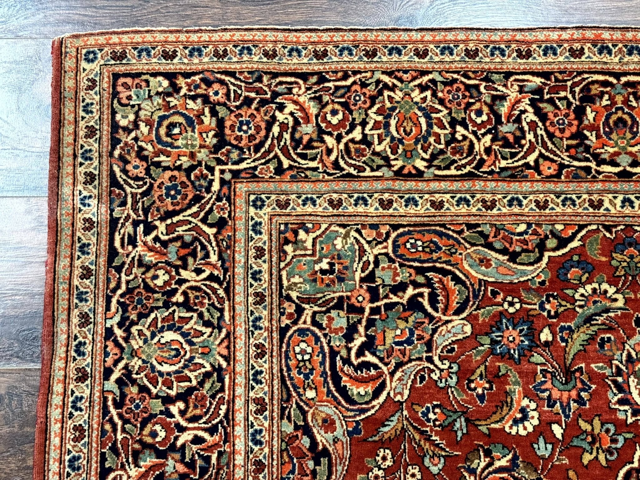 Persian Kashan Rug 4x7, Red and Navy Blue, Floral Antique Carpet - Jewel RugsShopify CollectiveHUNTEDFOX - Persian Kashan Rug 4x7, Red and Navy Blue, Floral Antique Carpet
