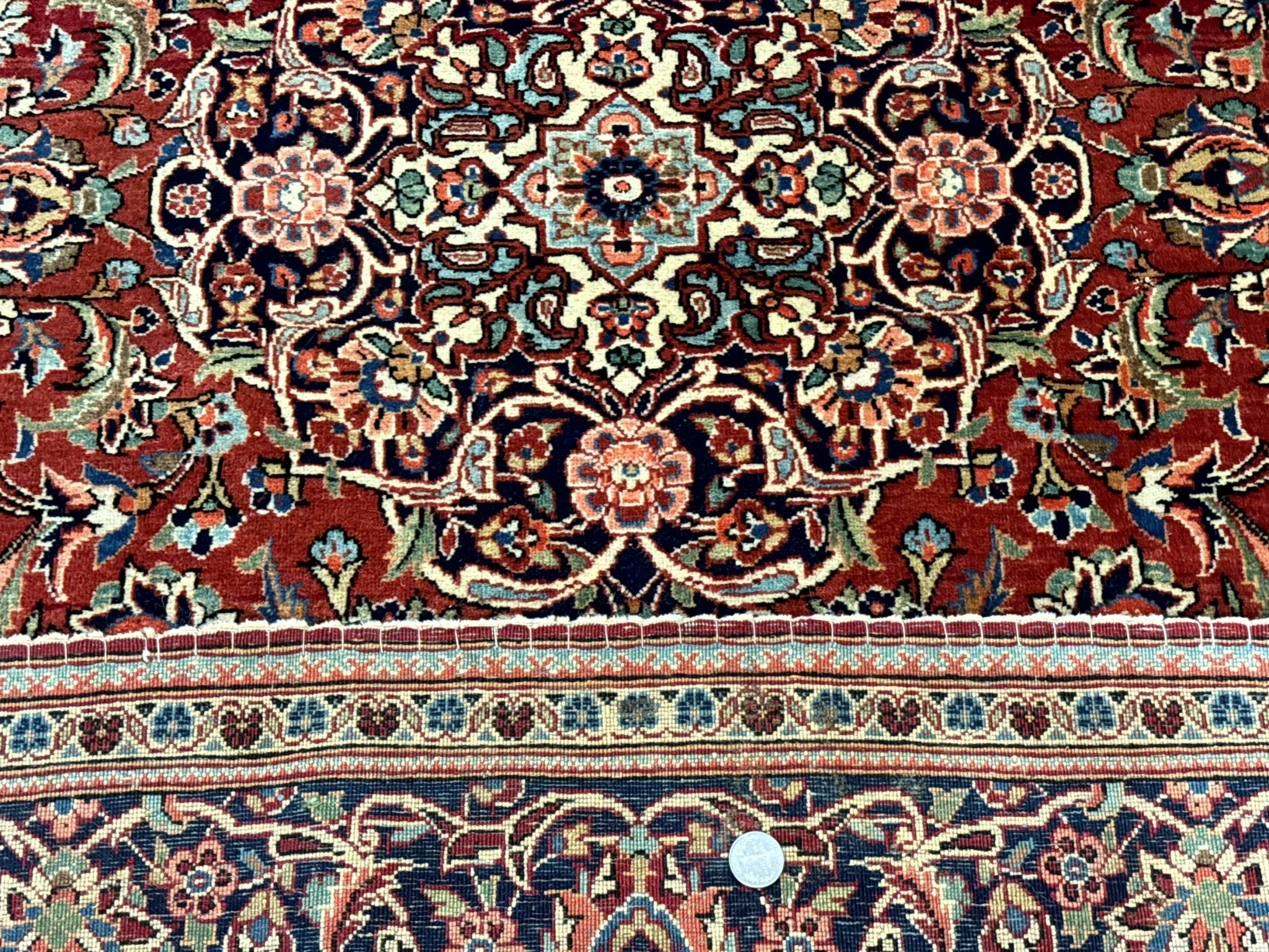 Persian Kashan Rug 4x7, Red and Navy Blue, Floral Antique Carpet - Jewel RugsShopify CollectiveHUNTEDFOX - Persian Kashan Rug 4x7, Red and Navy Blue, Floral Antique Carpet