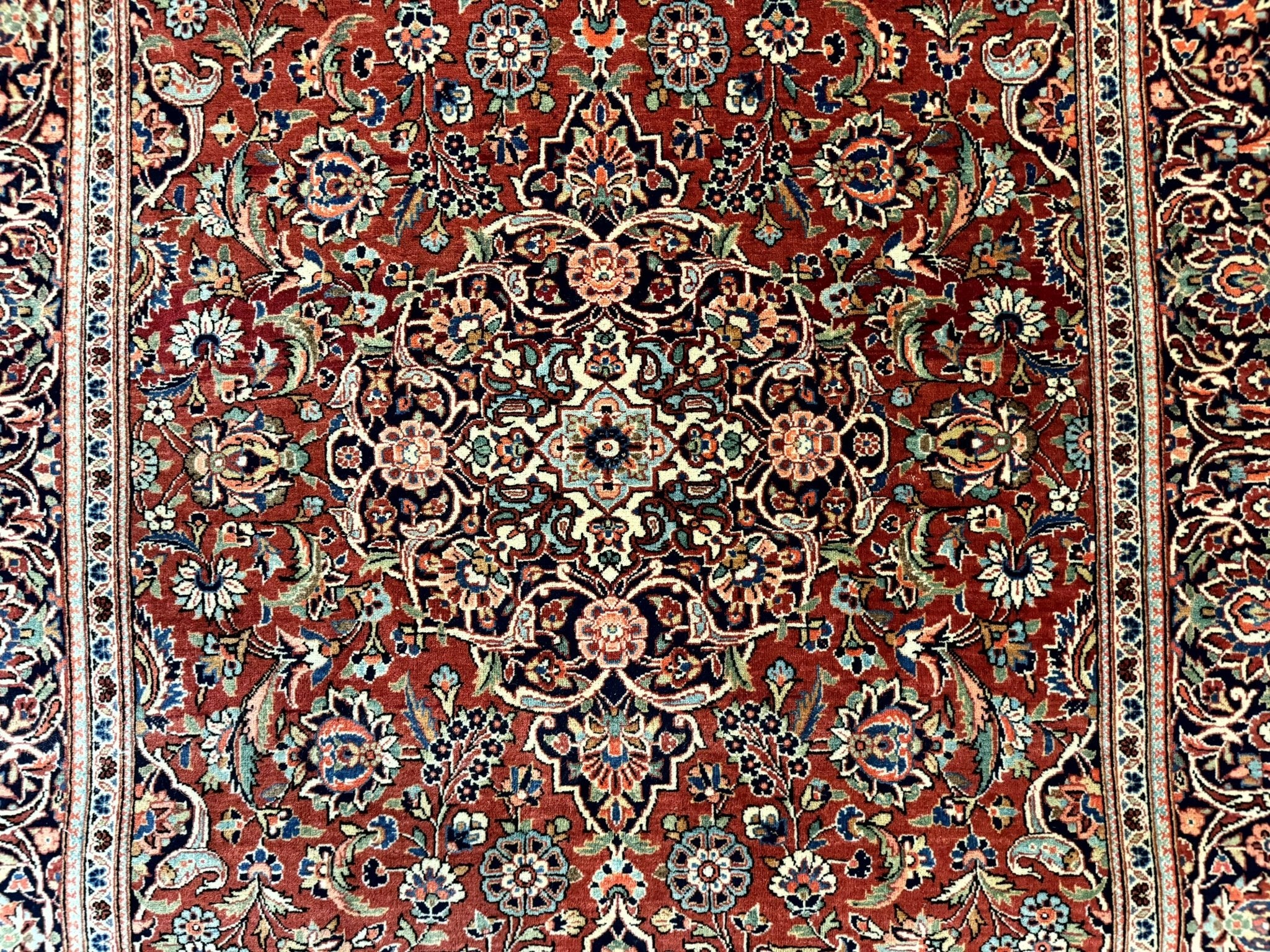 Persian Kashan Rug 4x7, Red and Navy Blue, Floral Antique Carpet - Jewel RugsShopify CollectiveHUNTEDFOX - Persian Kashan Rug 4x7, Red and Navy Blue, Floral Antique Carpet