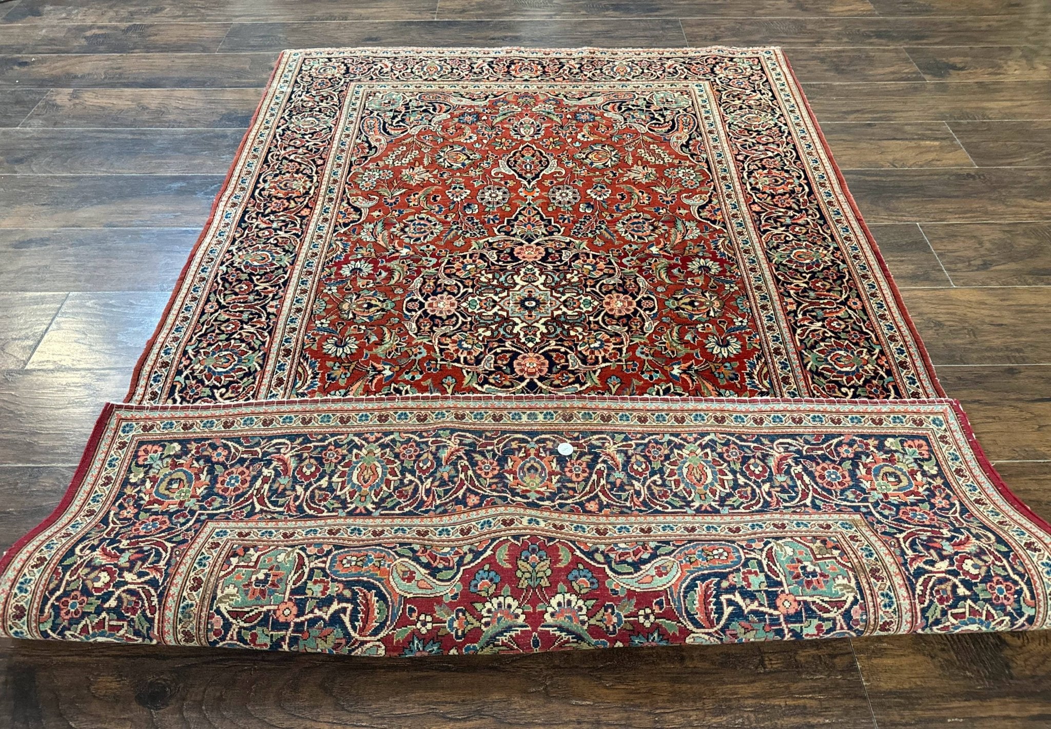 Persian Kashan Rug 4x7, Red and Navy Blue, Floral Antique Carpet - Jewel RugsShopify CollectiveHUNTEDFOX - Persian Kashan Rug 4x7, Red and Navy Blue, Floral Antique Carpet