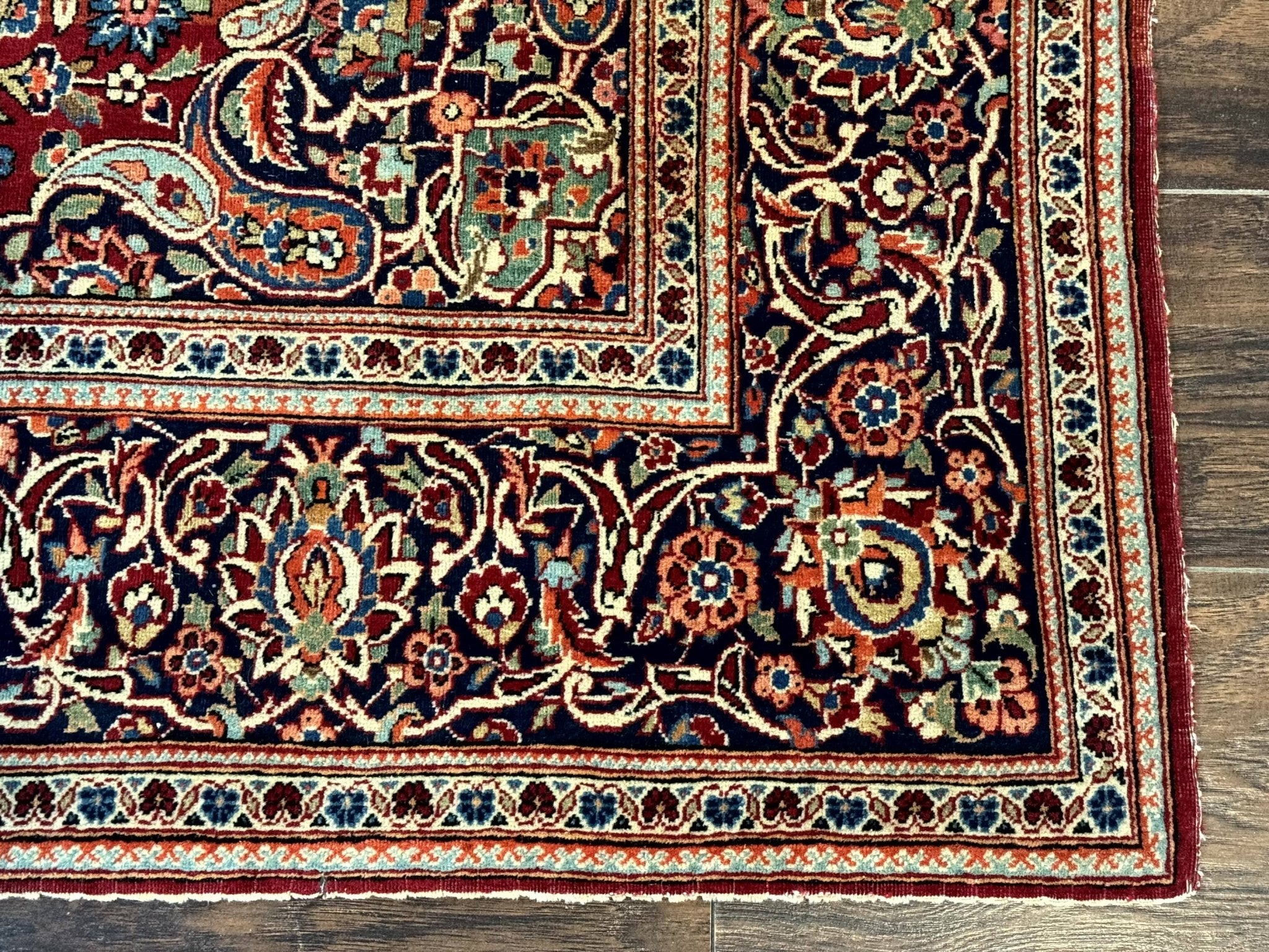 Persian Kashan Rug 4x7, Red and Navy Blue, Floral Antique Carpet - Jewel RugsShopify CollectiveHUNTEDFOX - Persian Kashan Rug 4x7, Red and Navy Blue, Floral Antique Carpet